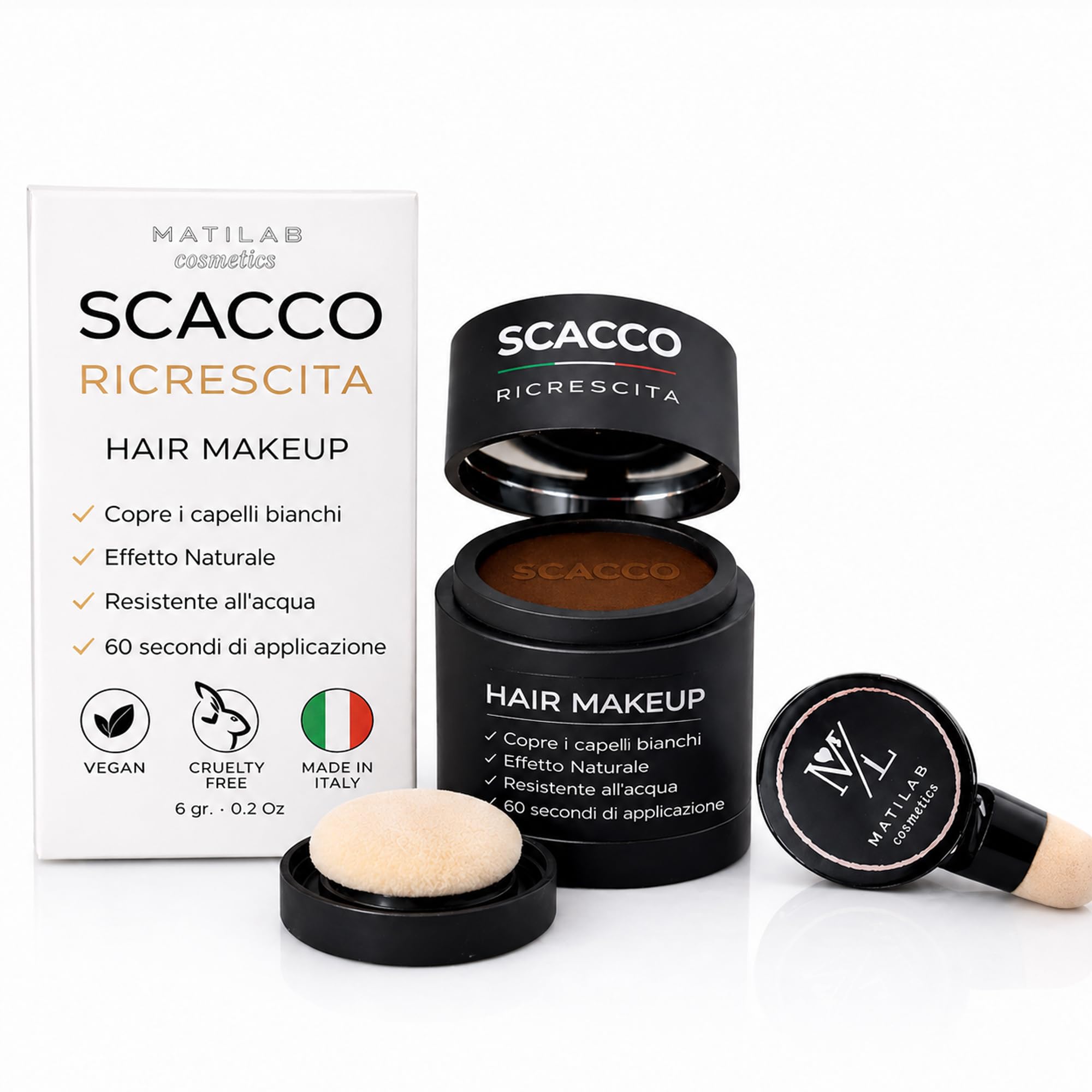 Scacco Ricrescita, Polvere Ritocco Ricrescita Capelli Professionale, Copertura Radici Bianche e Diradate, Effetto Naturale, Lunga Tenuta per Uomo e Donna (Marrone Medio)