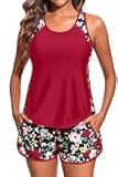 Women Tankini Swimsuit with Shorts - Tummy Control Two Piece Bathing Suit 2025 Swimwear with Sporty Pockets