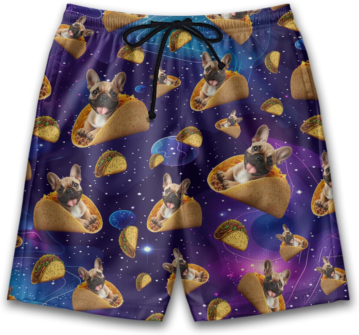V-DECORPARKS Taco Dog Mens Swim Trunks - Funny Hawaiian Beach Mens Swim Shorts, Drawstring Lightweight Boardshorts PA60