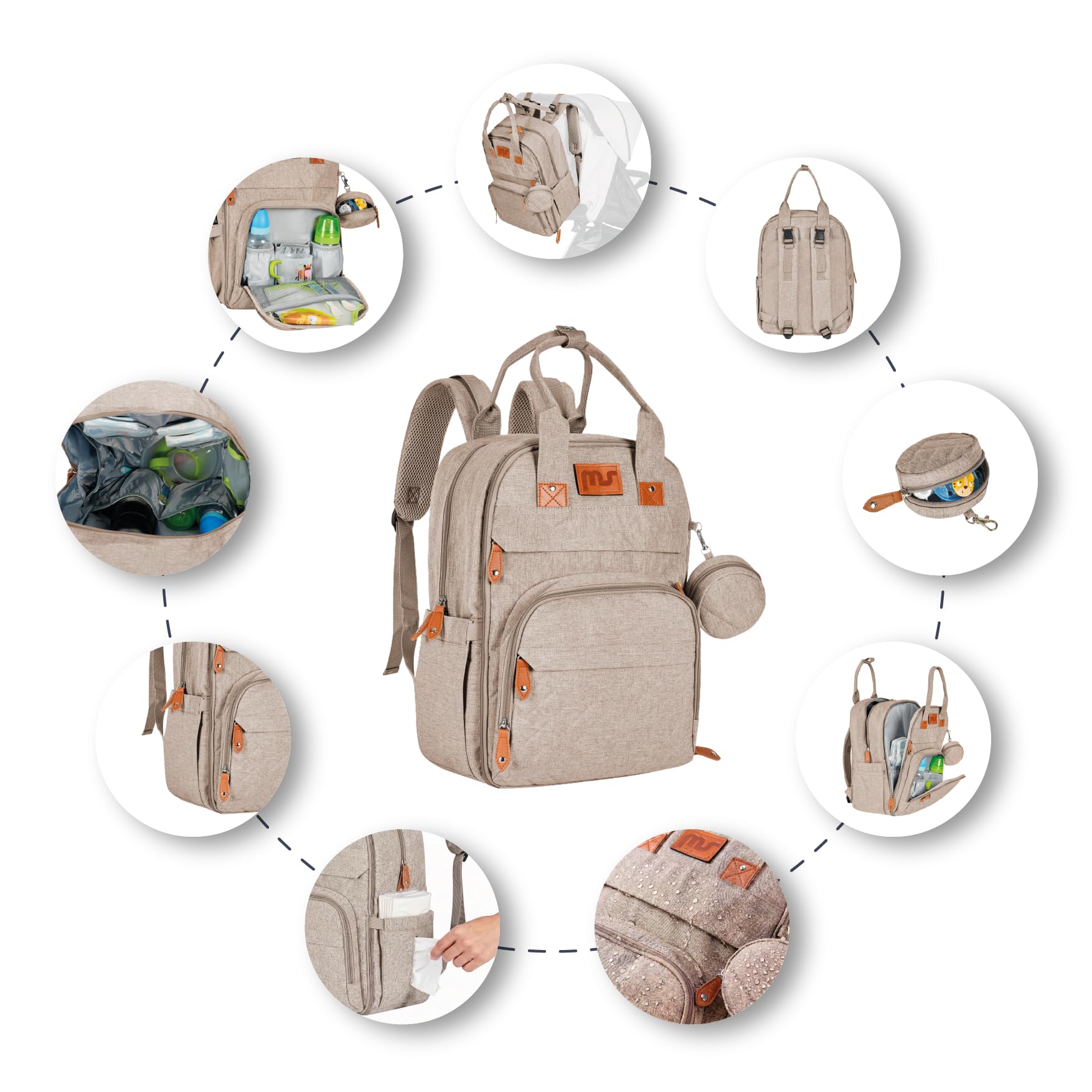 ms Zaino per pannolini per bambini, zaino per pannolini grande, multifunzione, per neonati, porta ciuccio e mamma e papà (Unisex)