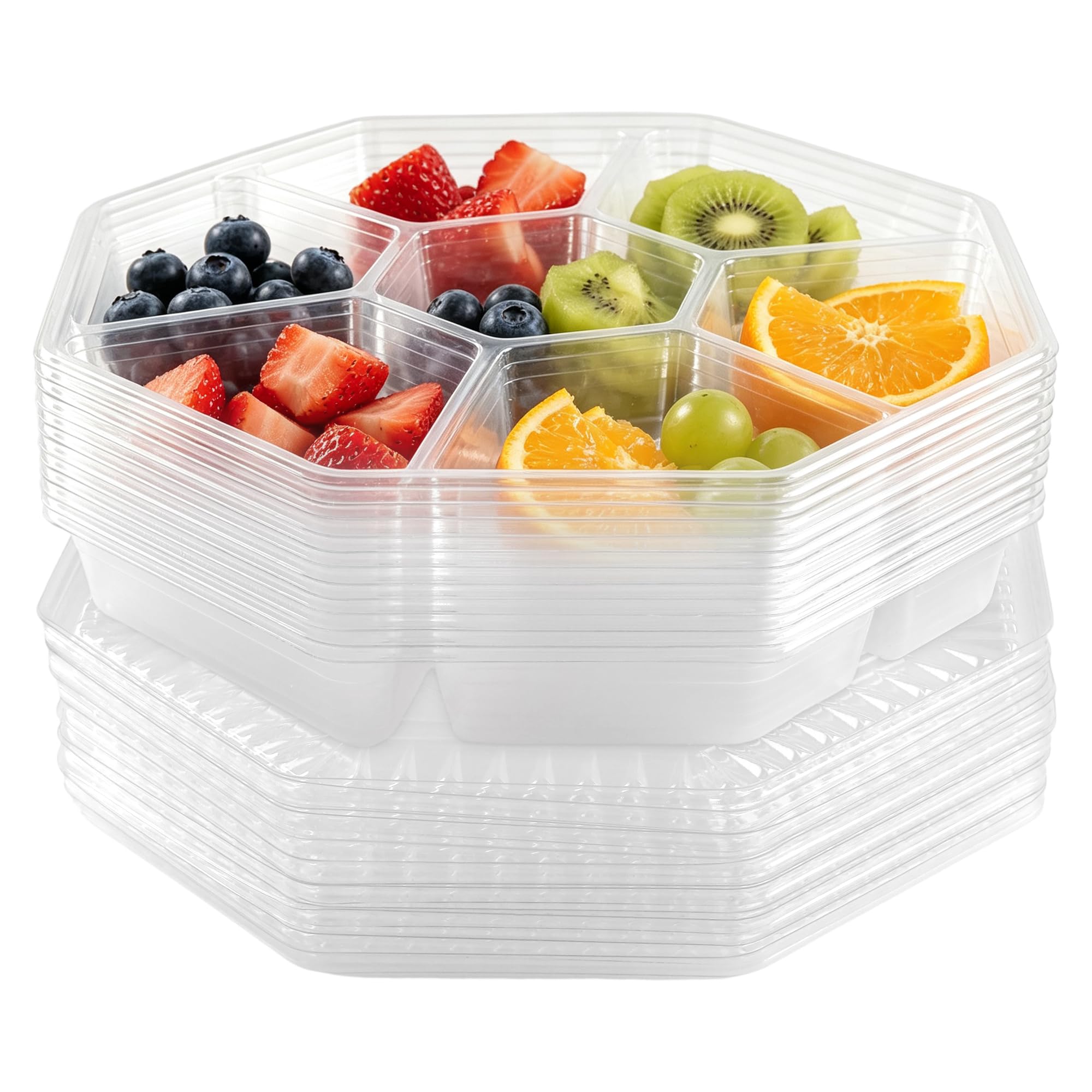 CHEUNGR 12 Pack Clear Compartment Serving Trays with 7 Section and Lids