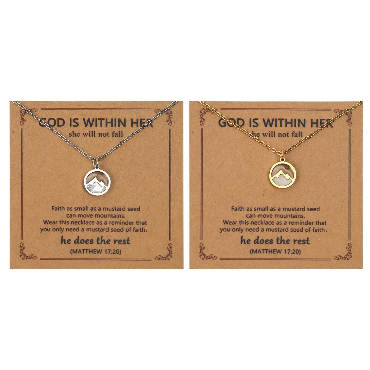 Mikovivi 2pcs Mustard Seed Mountain Necklace, Stainless Steel Faith Necklace Inspirational Religious Christian Jesus Jewelry Gifts for Women Friends