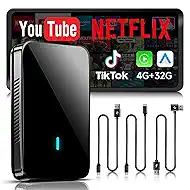 Wireless CarPlay & Android Auto Adapter, Supports for Netflix/YouTube, AI Box Carplay, Drivechat with AI Skills, Dual WiFi, Bluetooth, Fits for OEM Wired CarPlay Cars