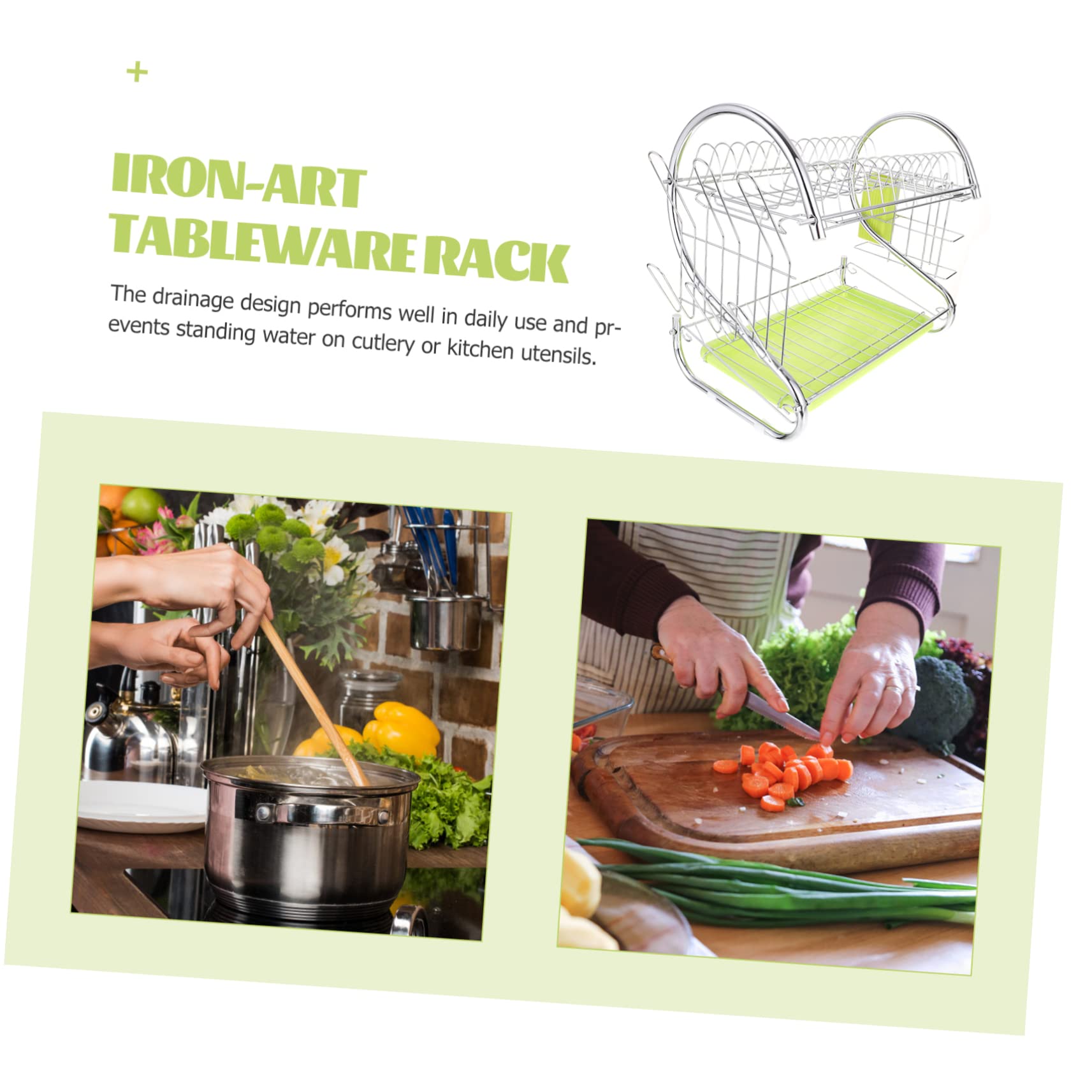 Ciieeo Escurridor de Platos de Hierro de Doble Capa Diseño de Drenaje, Organizador Multifuncional para Vajilla, Adecuado para Familias y Restaurantes