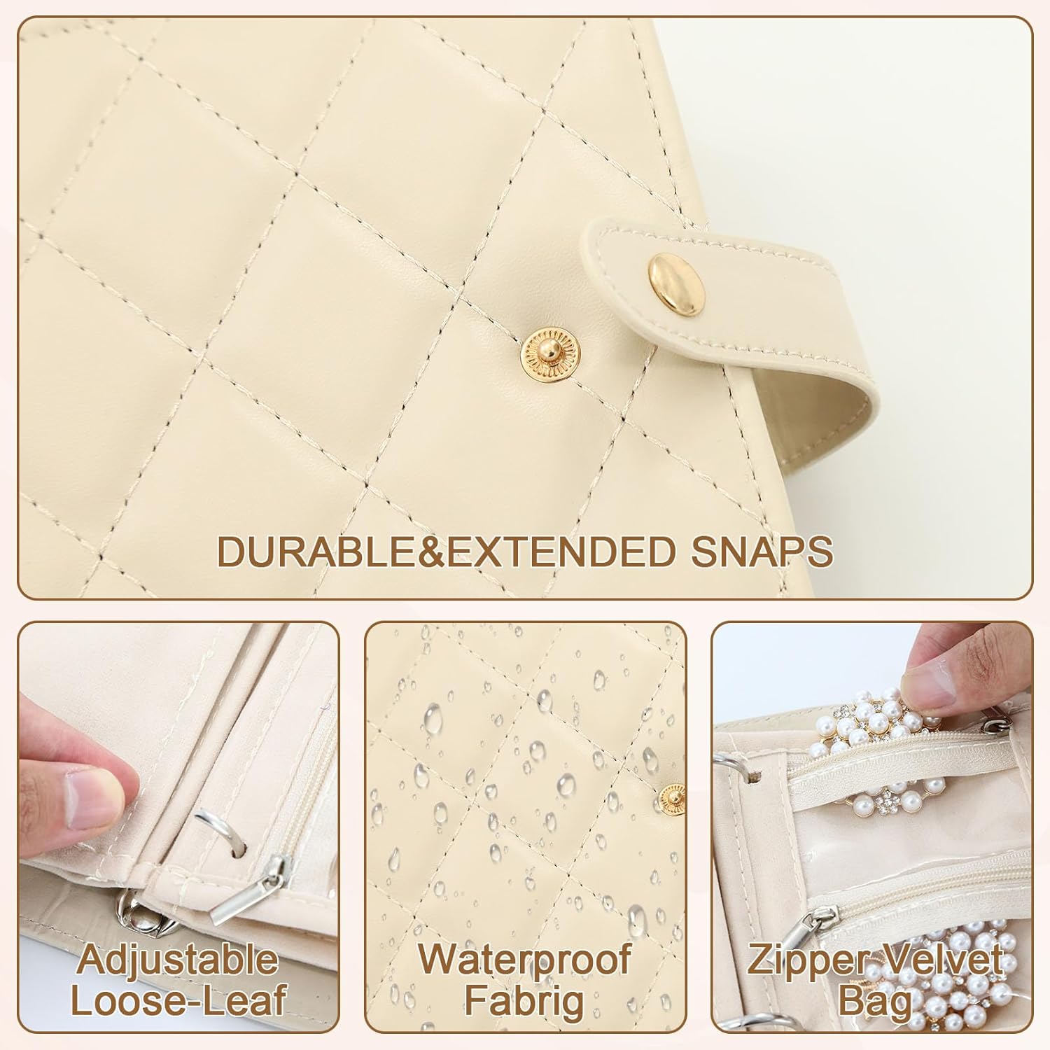 Travel Jewelry Organizer, Small Jewelry Organizers And Storage, Portable Earring Foldable Book For Women, Travel Earring Box With Mini Pouches (Off White) - Image 3