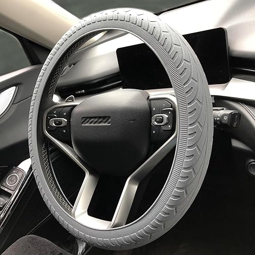 Miniatura 8 de Funda universal azul para volante 13.5 a 15 pulgadas, protector de volante antideslizante de silicona elástica para la mayoría de modelos de