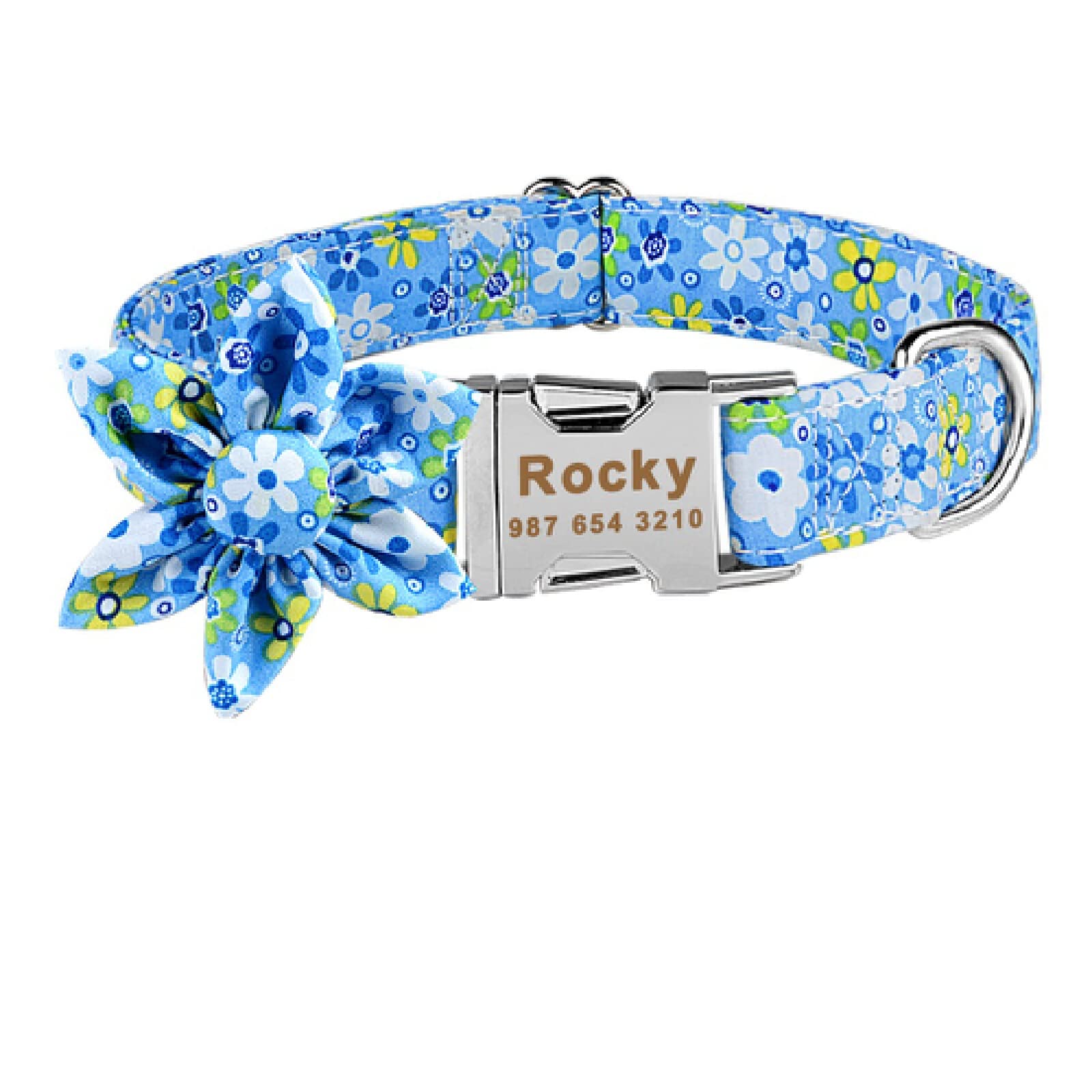 Collier pour chien réglable à fleurs bleues S pour des promenades au parc