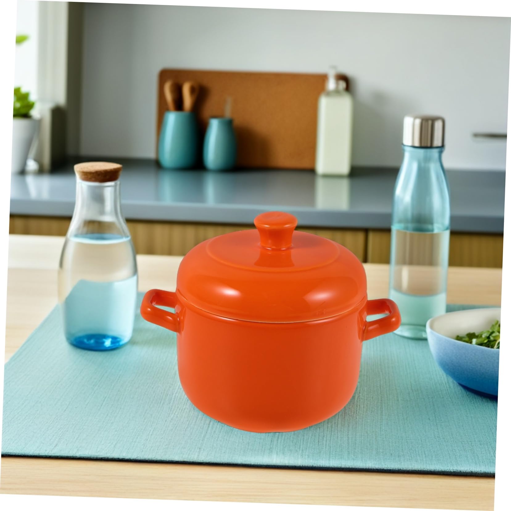 Cabilock Cuenco Tazón para Sopa de Cerámica con Tapa, 600 Ml, Doble Asa, para Guisos y Estofados en Uso Diario