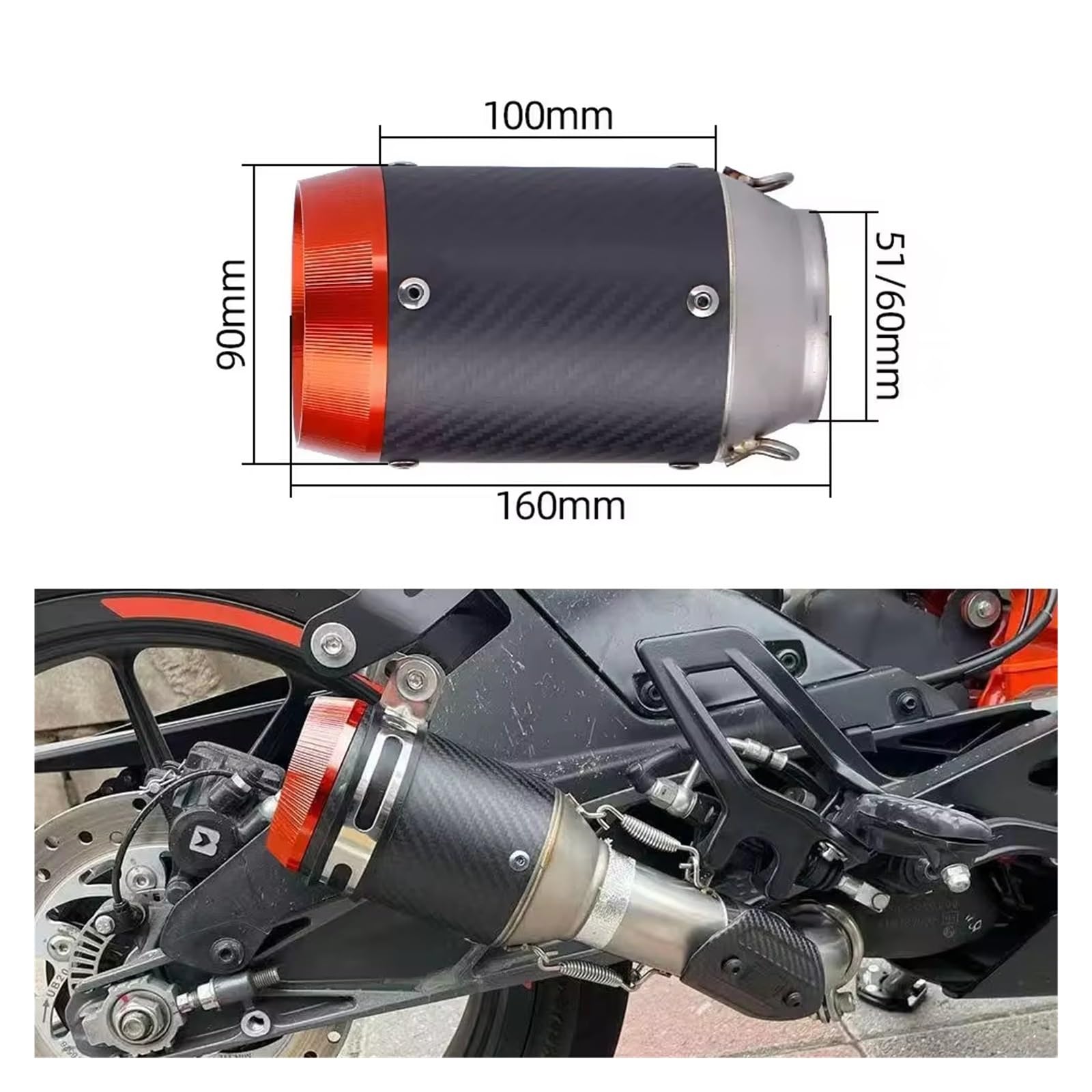 silencioso escape moto Para z900 Para R6 Para S1000RR Para S1000XR | Silenciador de escape de 51 mm, escape universal para motocicleta GP con pegatinas y fibra de carbono DB Killer(TypeA2)