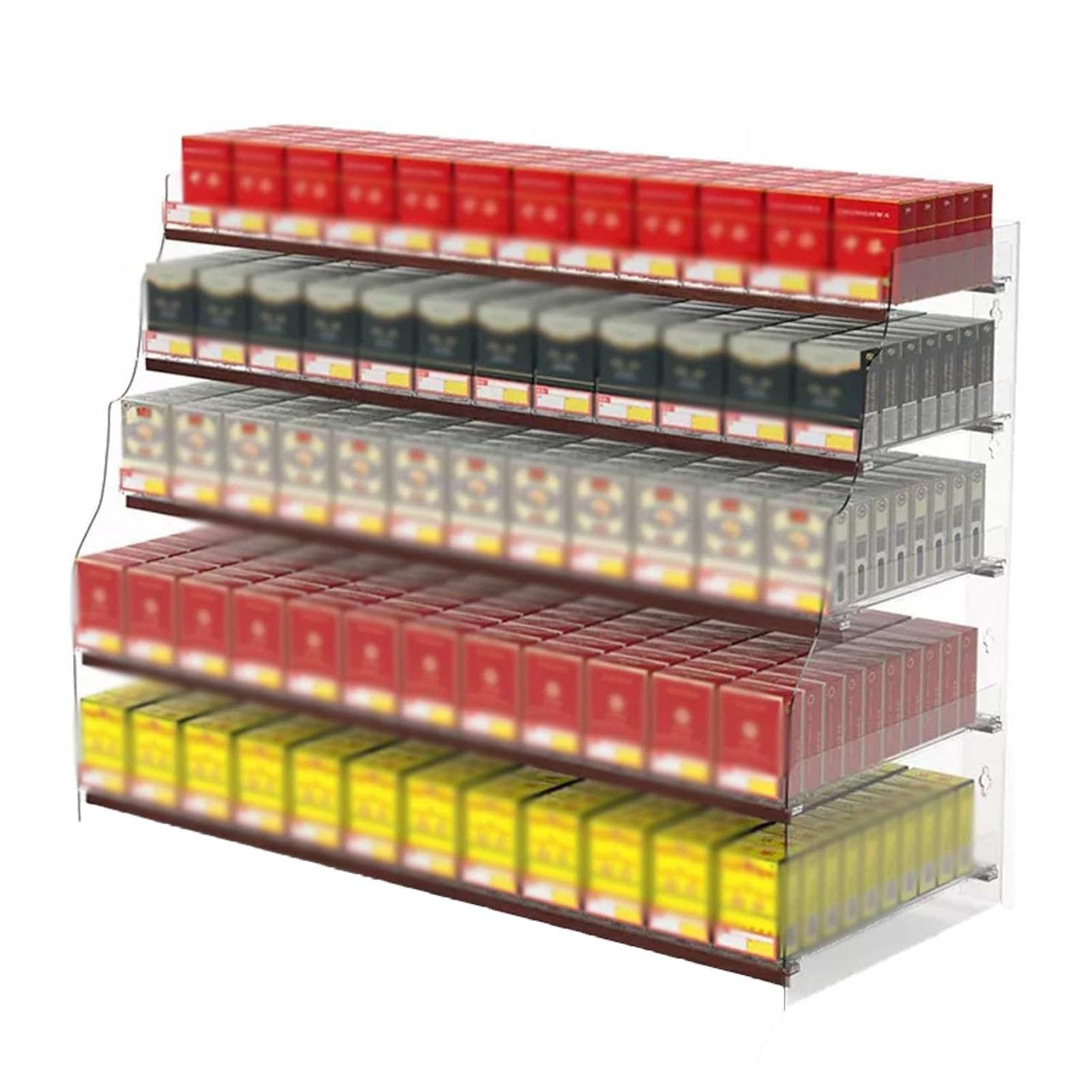 Stojak na papierosy - stojak na papierosy, organizer na papierosy Trapezoidalny organizer na papierosy na ścianę/ławkę, stojak do sprzedaży detalicznej z przezroczystego akrylu (38,5 x 29 x 48,5 cm)