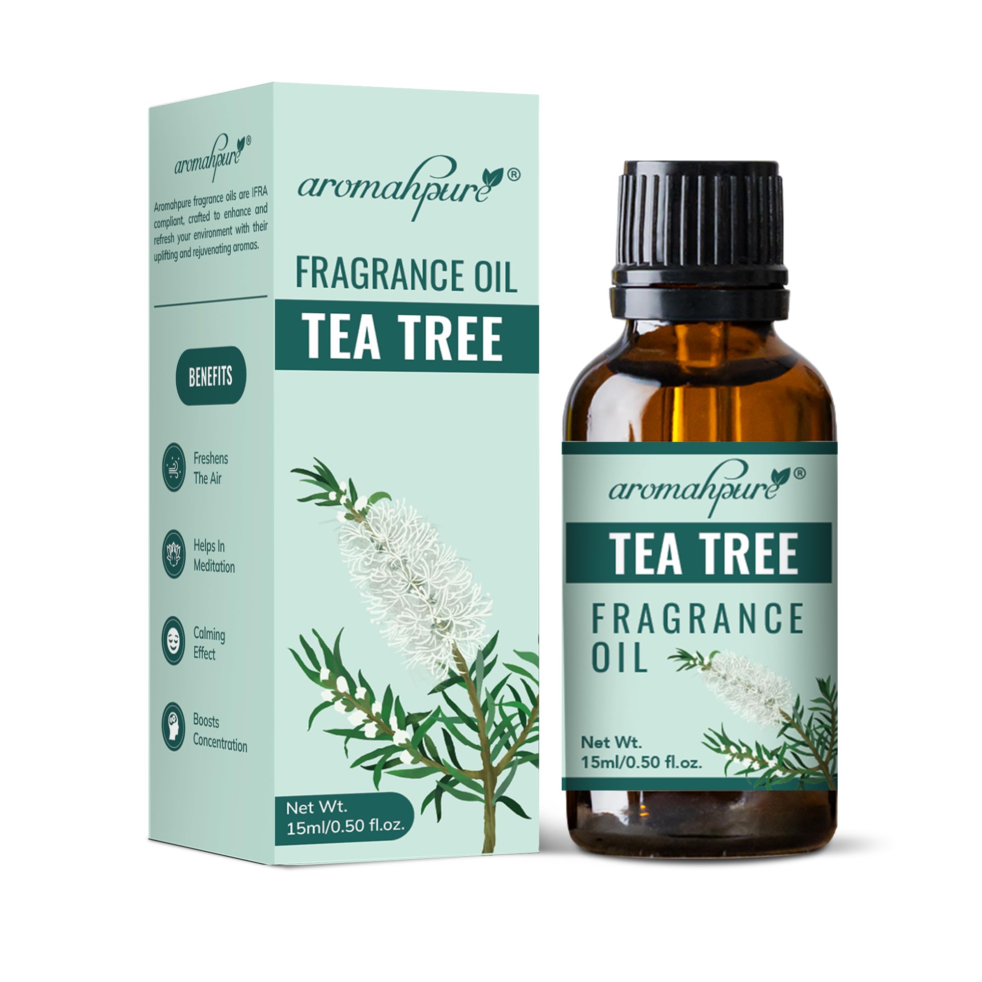 Aromahpure Fragrance Oil | 15 ml | Tea Tree Aroma Oil for Home Fragrance | Best for Aromatherapy | Helps in Meditation | Used in Diffusers, Candles, Air Fresheners, Soaps, IFRA Certified
