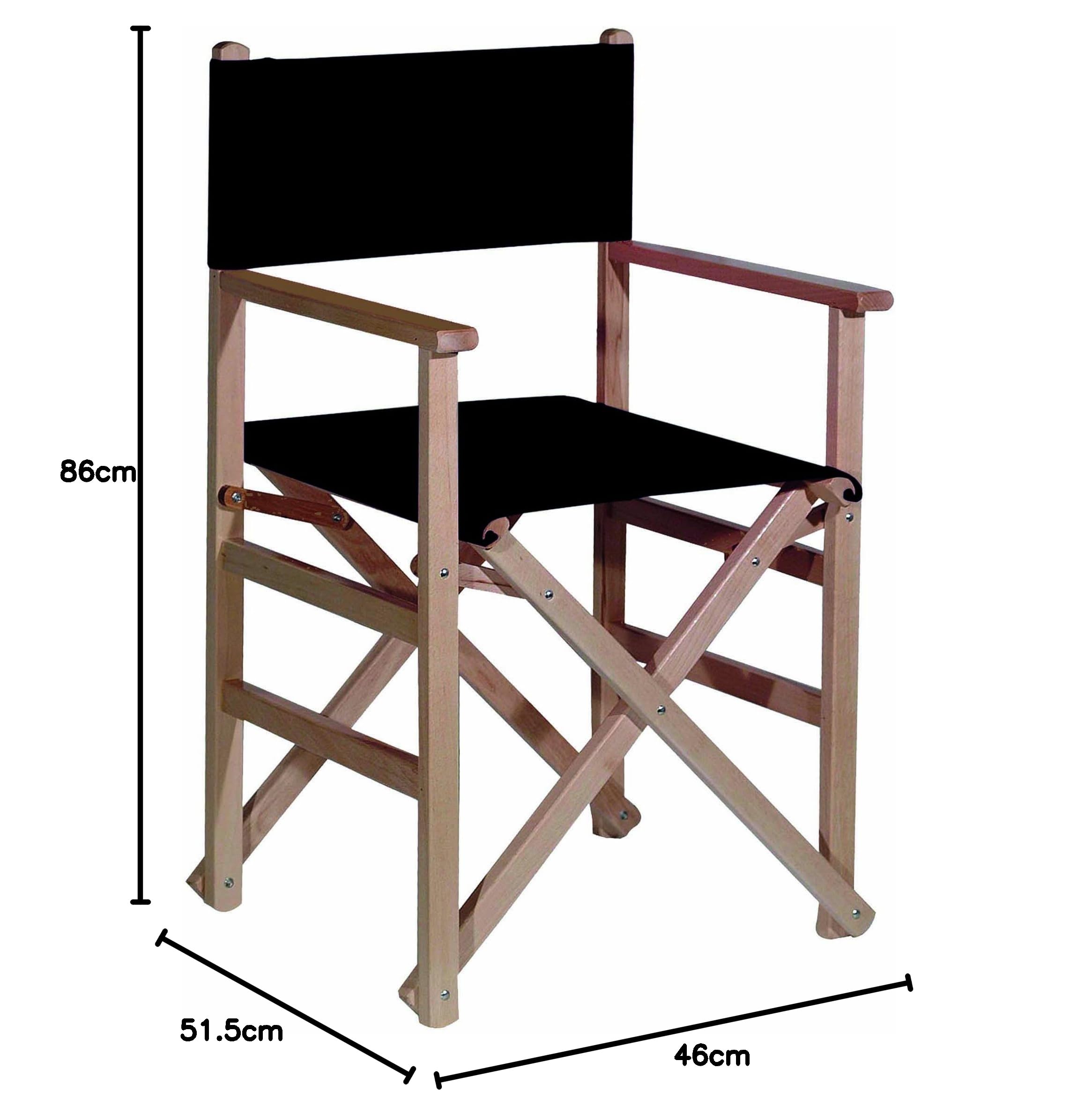 Mueblear 1001 Directeur Chaise Droite avec Toile Noir Bois sans Vernis 51,5 x 46 x 86 cm