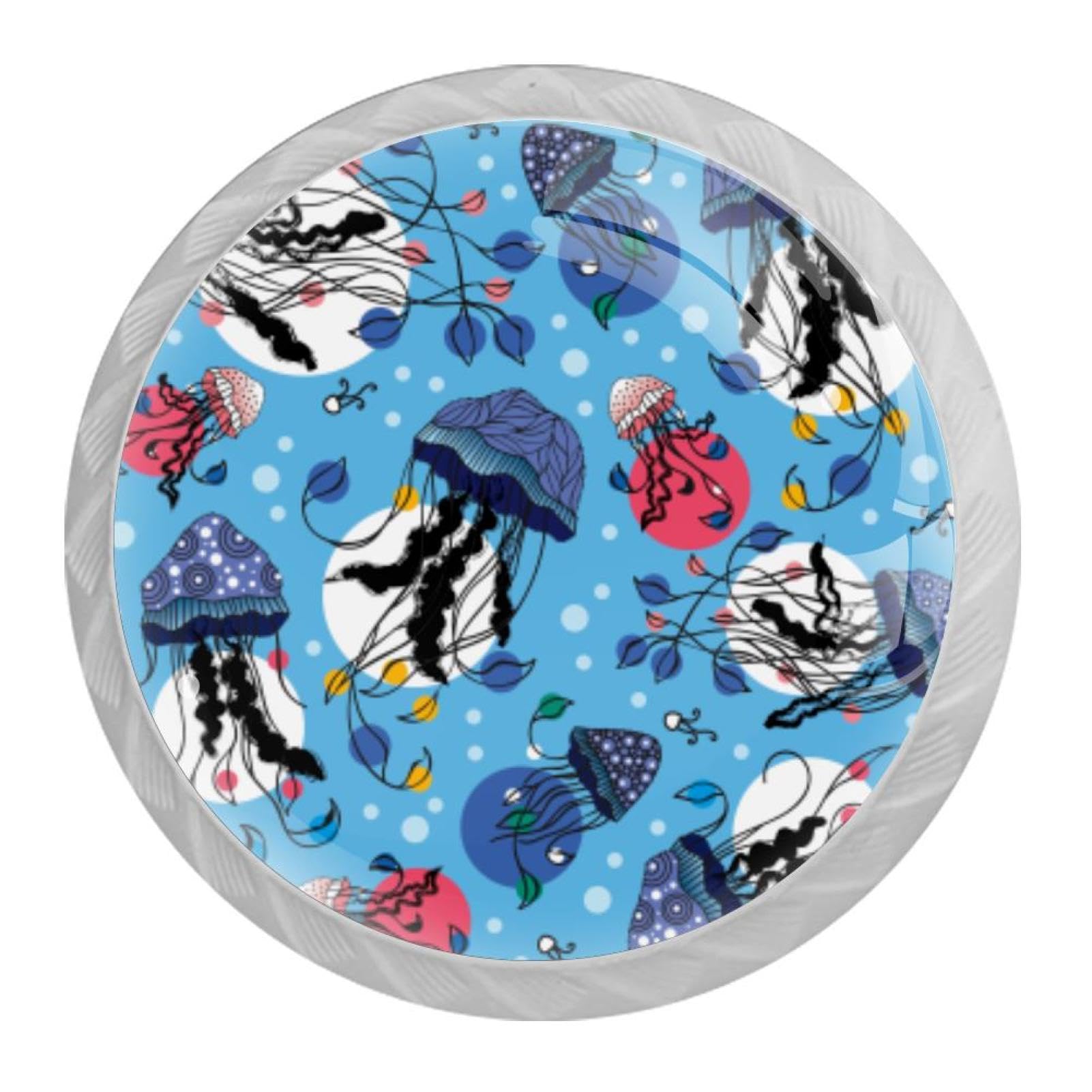 Tqmspg Multi02 4 Pieces Drawer Pulls Jellyfish Pattern Door Knobs Dresser Handles For Kitchen Wardrobe Cupboard Hardware Furniture