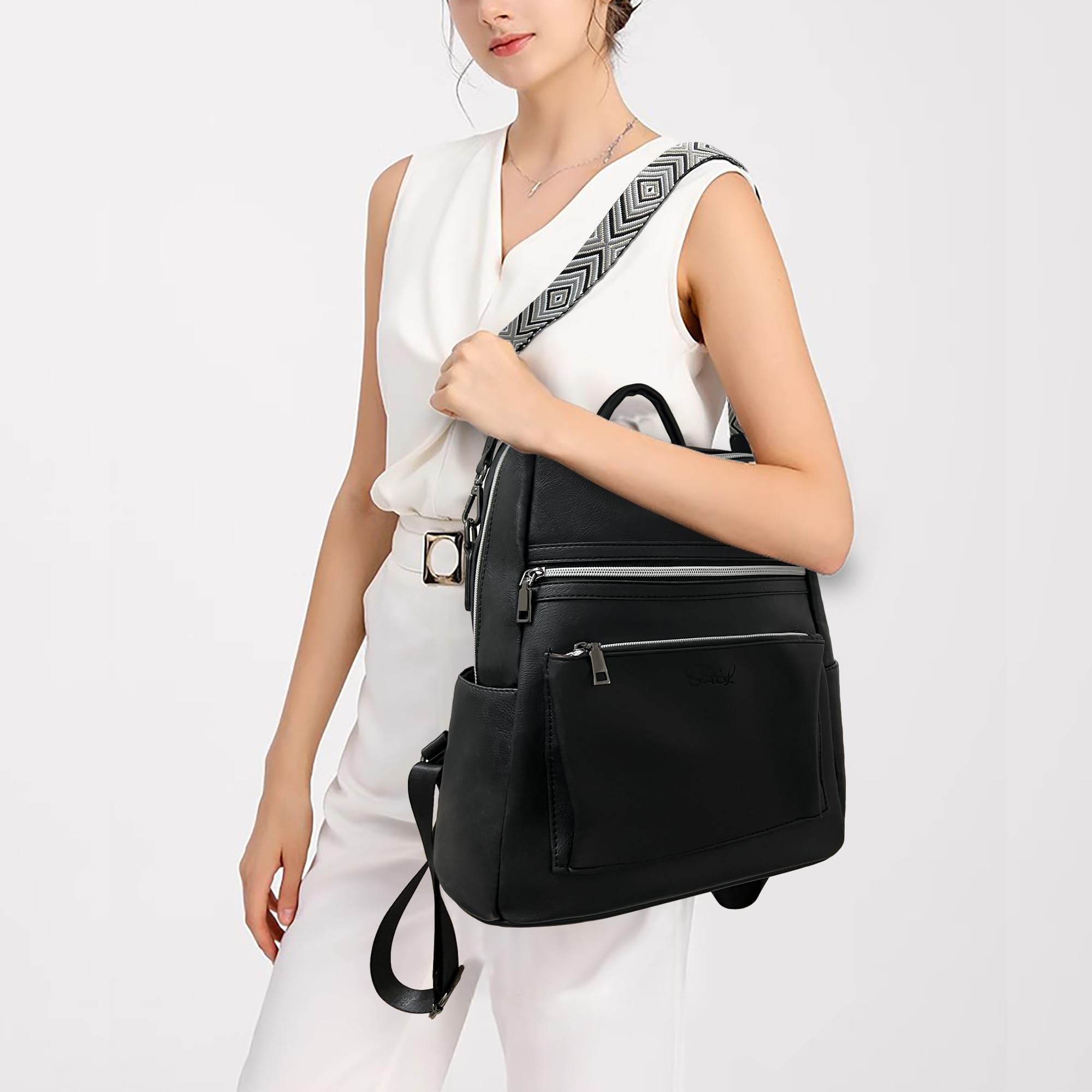 Sac à Dos Femme,PU Cuir Sac a Dos Loisir avec Multipoches,Imperméable Antivol Voyage Décontracté de Sac à Dos pour Travail, Scolaire Collège, Affaires