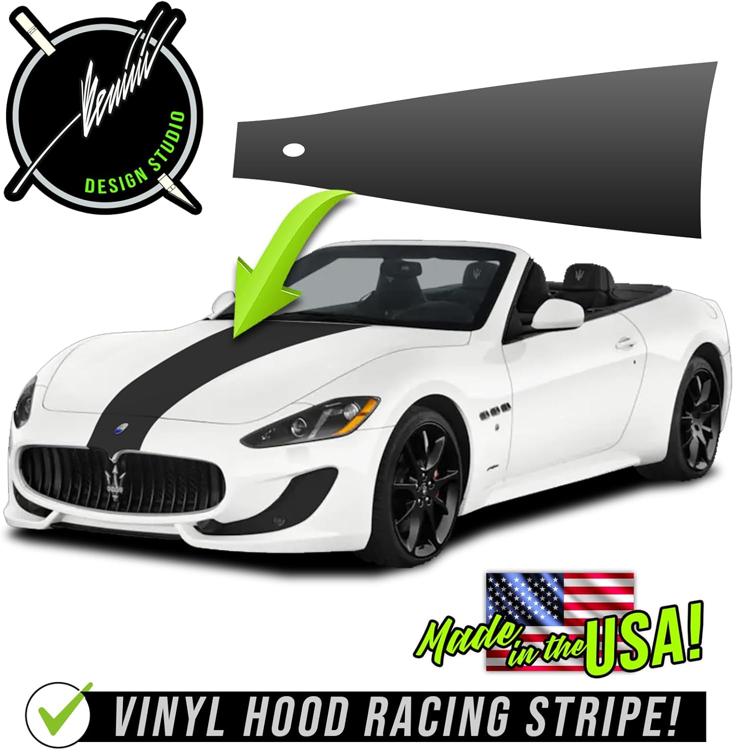 Vinyl Hood Blackout Racing Stripe Decal Stickers - Compatible with Maserati Granturismo 2008-2012 2013-2018 (Matte Black)