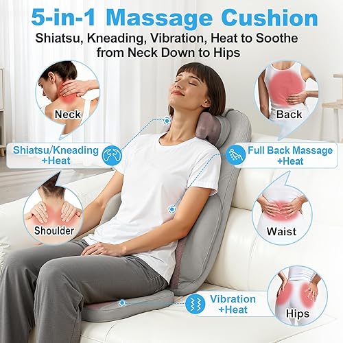 Miniatura 2 de Cojín de masaje Shiatsu con calor para cuello y espalda, amasado 4D, vibración y diseño de doble cuello, intensidad y altura ajustables, tensión
