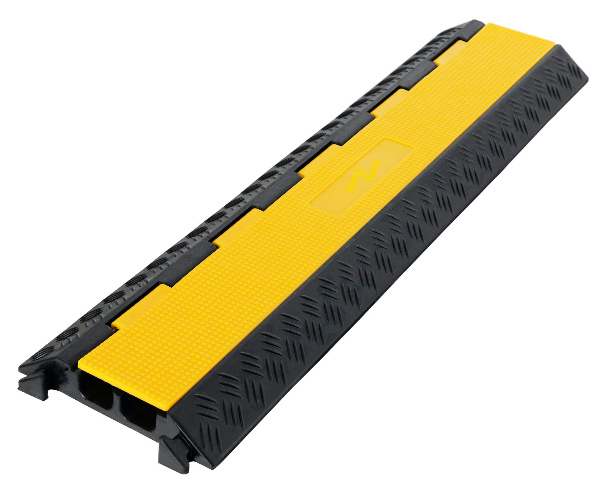 Pronomic Protector 2-100L V3 Kabelbrücke 2-Kanal mit V-Steckverbindung - 100 x 25 x 5 cm - Kabelkanal aus Kunststoff für Veranstaltungen - Kabel Überfahrschutz für Boden - Schwarz/Gelb