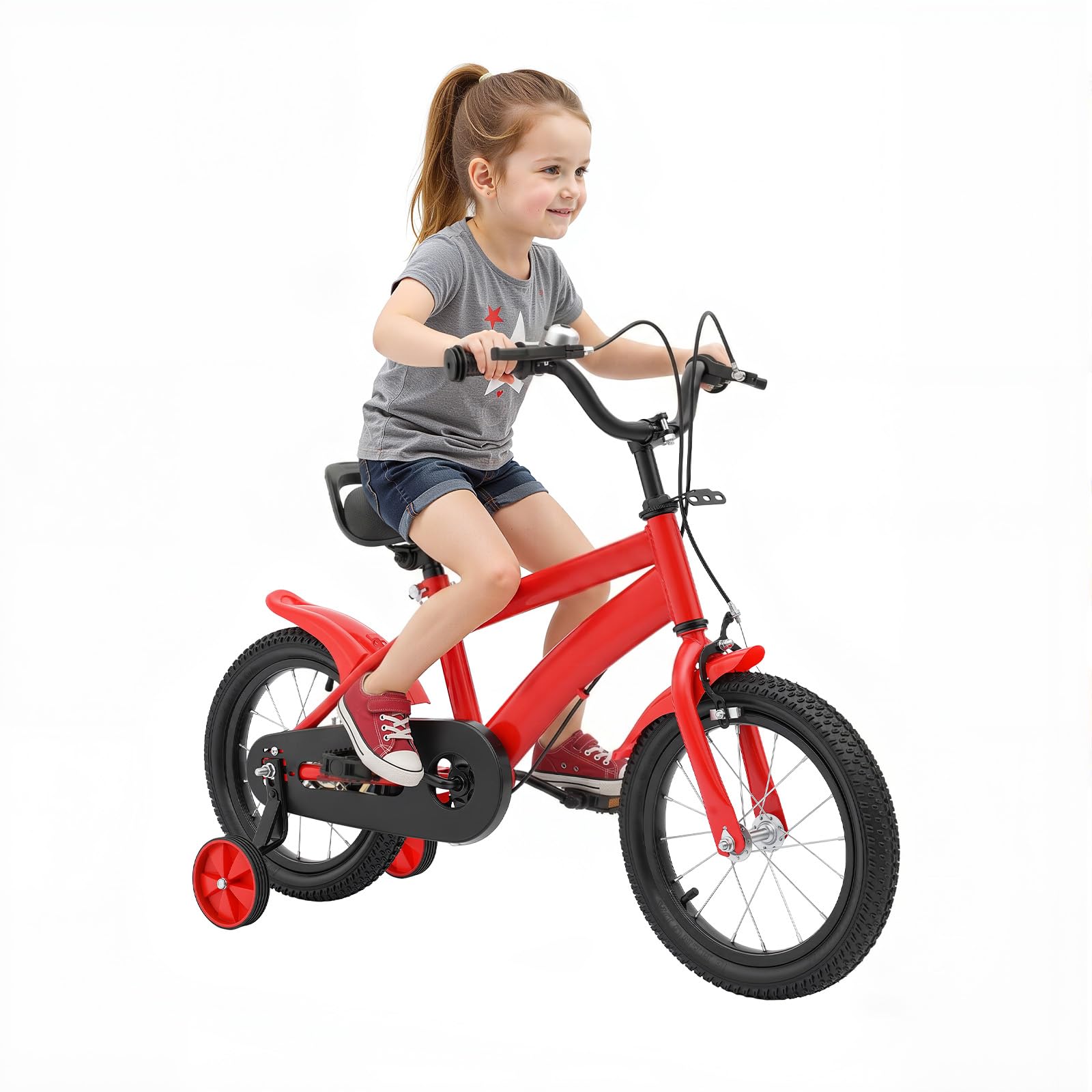 Vélo pour enfant de 14 pouces, avec roues stabilisatrices et double système de freinage, selle réglable, convient aux enfants à partir de 3 ans qui apprennent le cyclisme, le cyclisme en plein