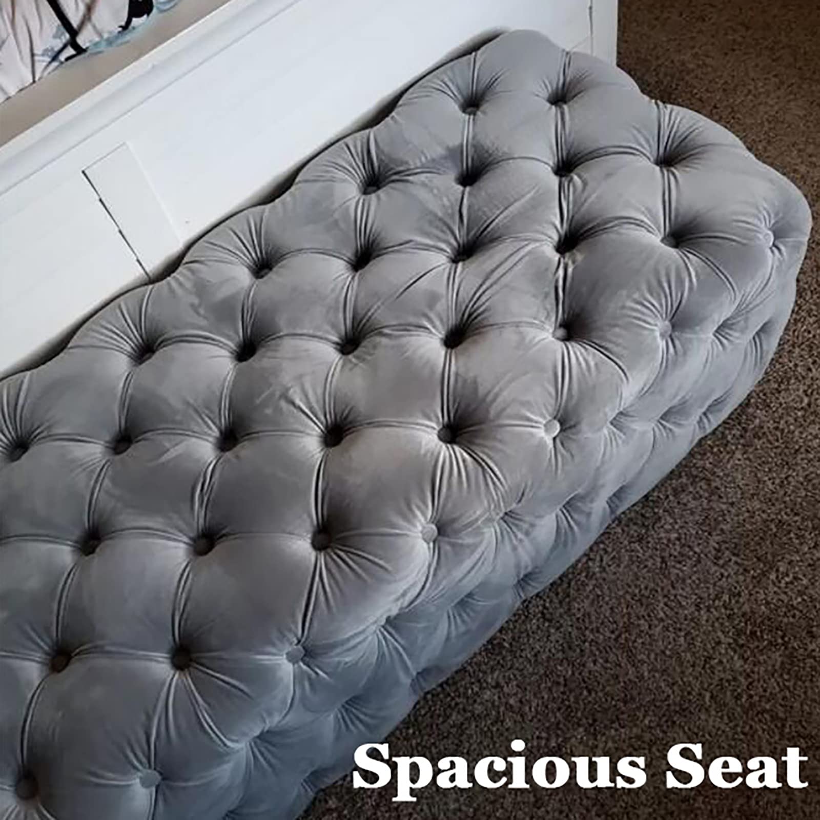 Bout de lit rectangulaire en Tissu Velours, entrée capitonnée avec Boutons, Repose-Pieds Luxueux pour Salon, Gris 60 x 50 x 40 cm