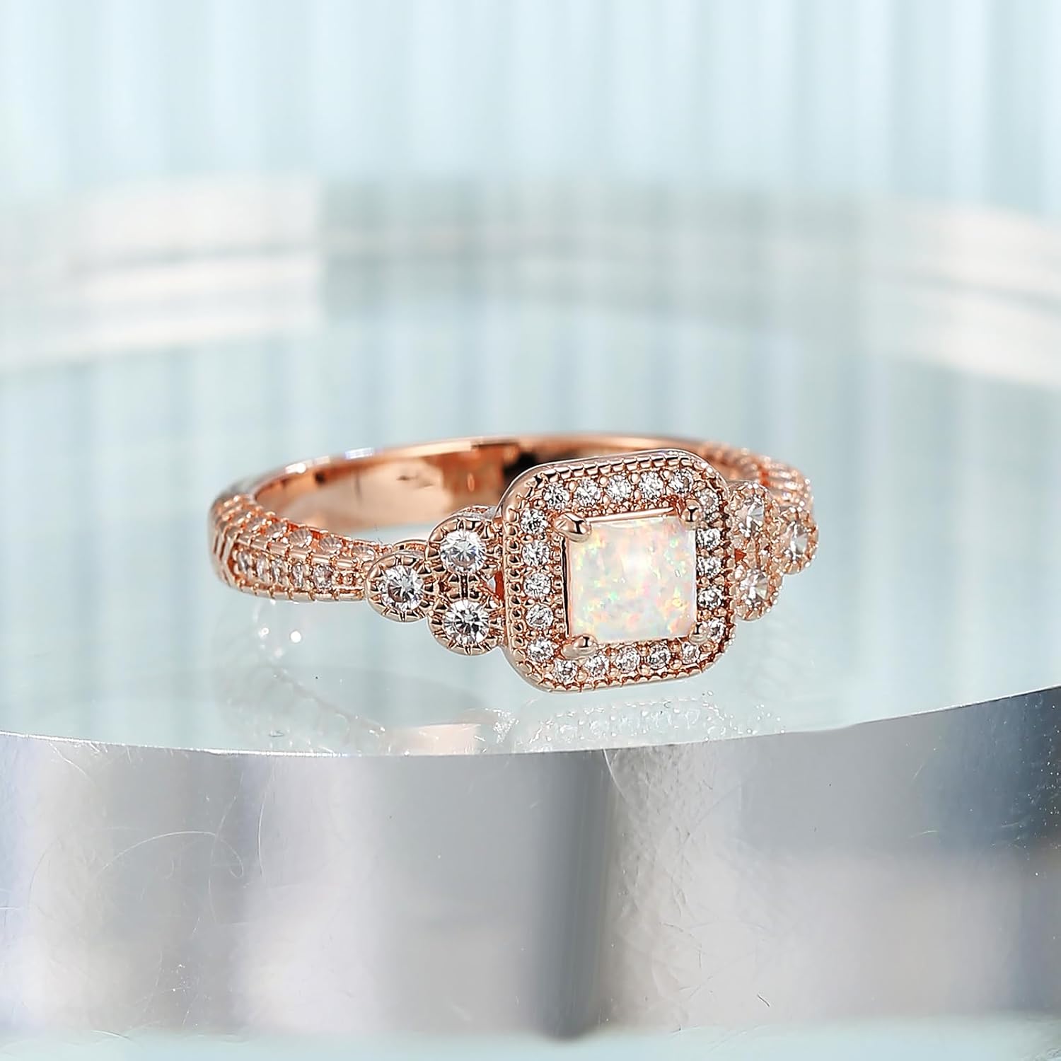 14K Gold Plated Opal Rings for Women Cubic Zirconia Vintage Engagement Gemstone Jewelry Anniversary Ring - Image 2