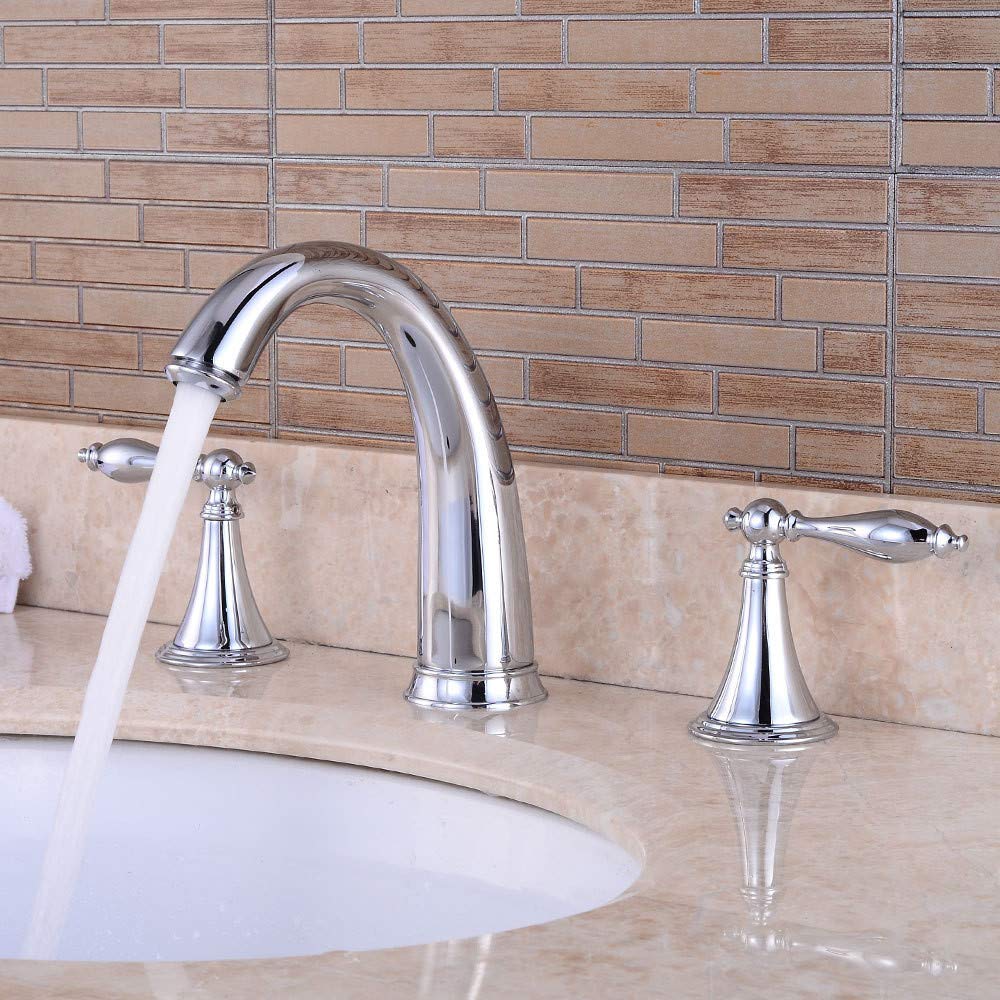 Robinet lavabo rétro brossé 3 trous pour régler l'eau chaude et froide