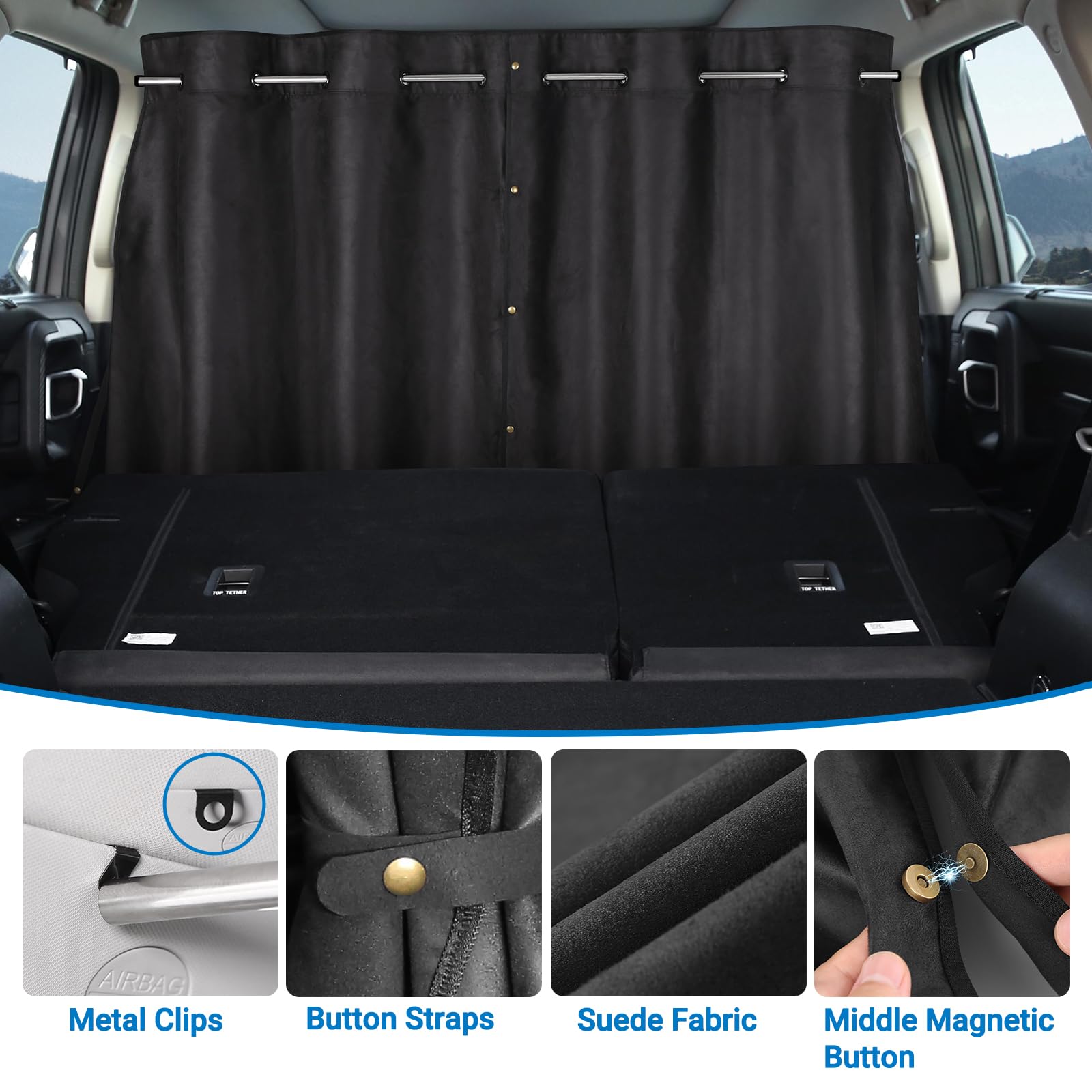 XCBYT Cortina Divisoria Coche Desmontable, Protección Privacidad y Oscurecimiento Total Cortinas Divisorias Furgoneta, Ideal Furgoneta Camper, Autocaravana, Todos los Vehículos 180 x 126 cm