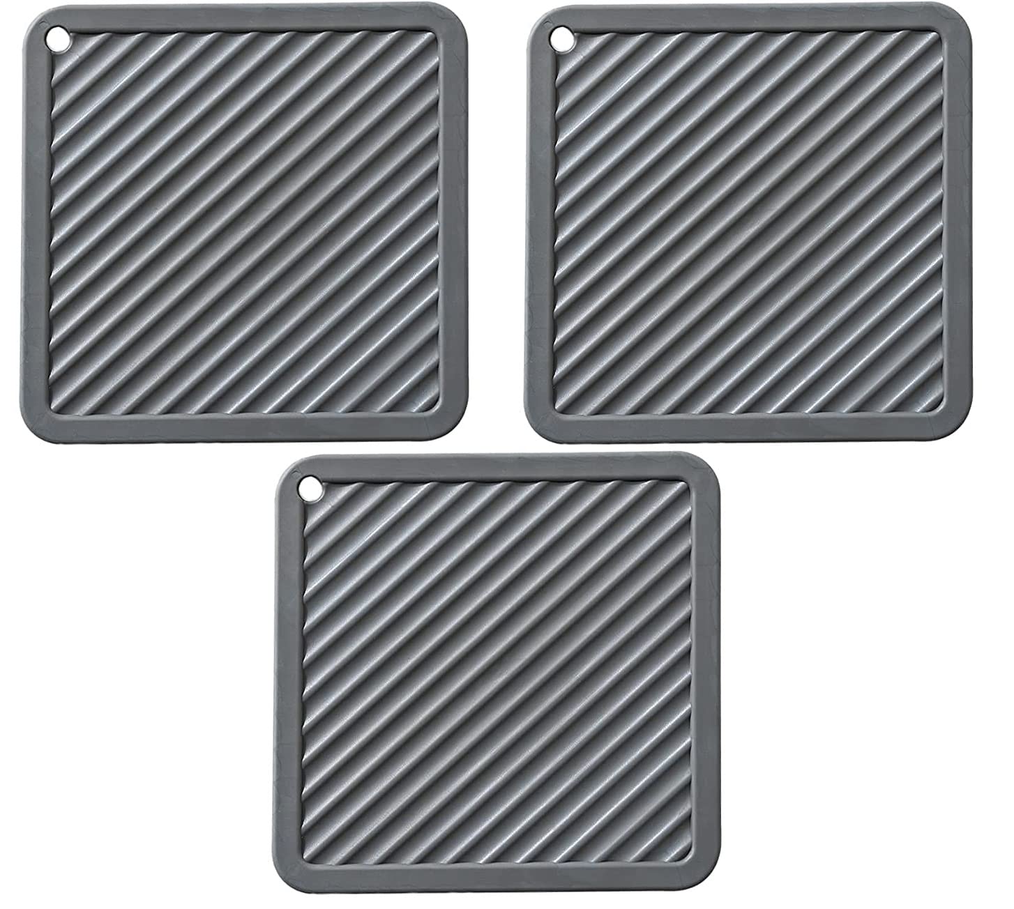 Trifecta Square Silicone Coasters Set of 3, Coasters for Drinks Modern Funny Colorful Cup Coasters for Coffee Table, Outdoor, Non-Slip & Heat Resistant Kitchen Pot Trivets Mats (deep Grey - 3)