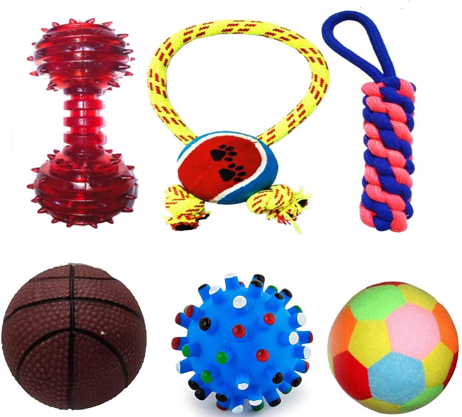 RvPaws Puppy Ball 5 in 1 Combo - Rattle Ball | Spiked Ball | Squeaky Brown Ball | Spiked Dumbbell | Cotton Toy Dummy | Dog Toy Tennis Ball with Rope Tug- for Small Dogs Medium Dogs & Puppies (B09J292KW9) Amazon Price History, Amazon Price Tracker