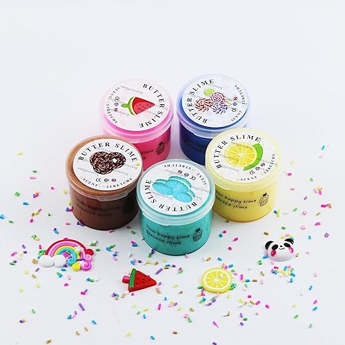 Miniatura 4 de Paquete de 5 kits de slime de mantequilla, regalos de cumpleaños para niños, recuerdo de fiesta para niñas y niños, no pegajoso, juguete de lodo