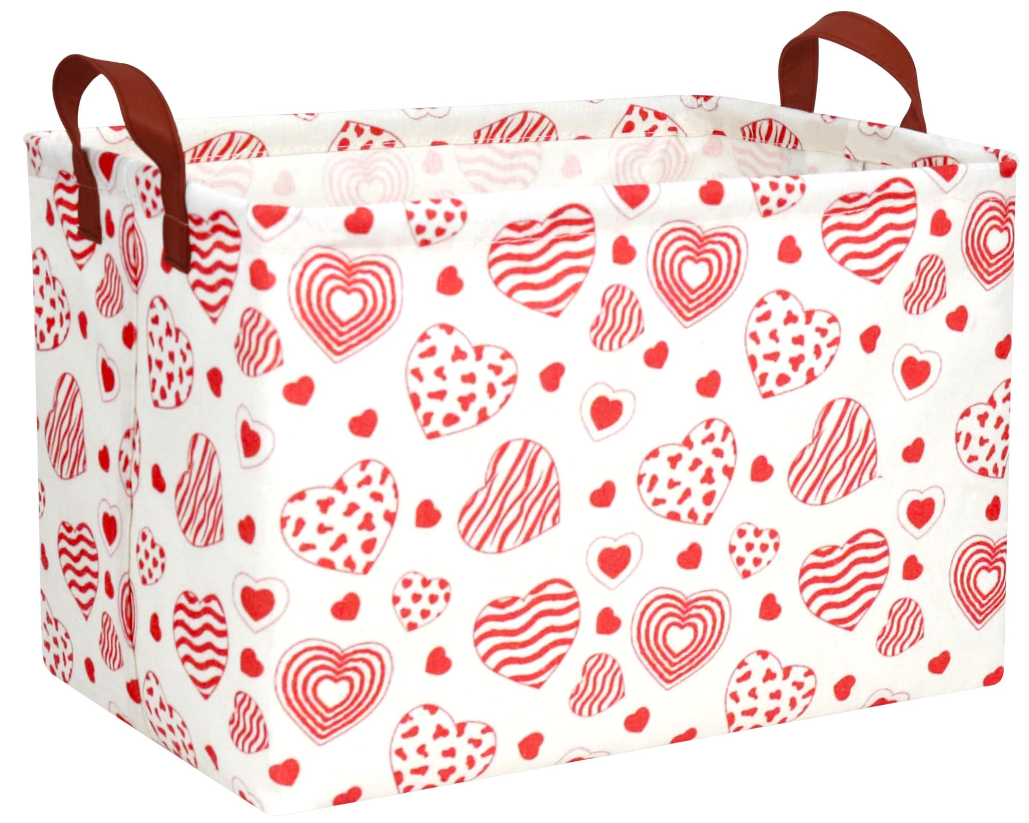 Large Valentine's Day Basket Heart Shaped Storage Bin for Gifts Collapsible Organizer Room Decor (Leopard Print Line Love)
