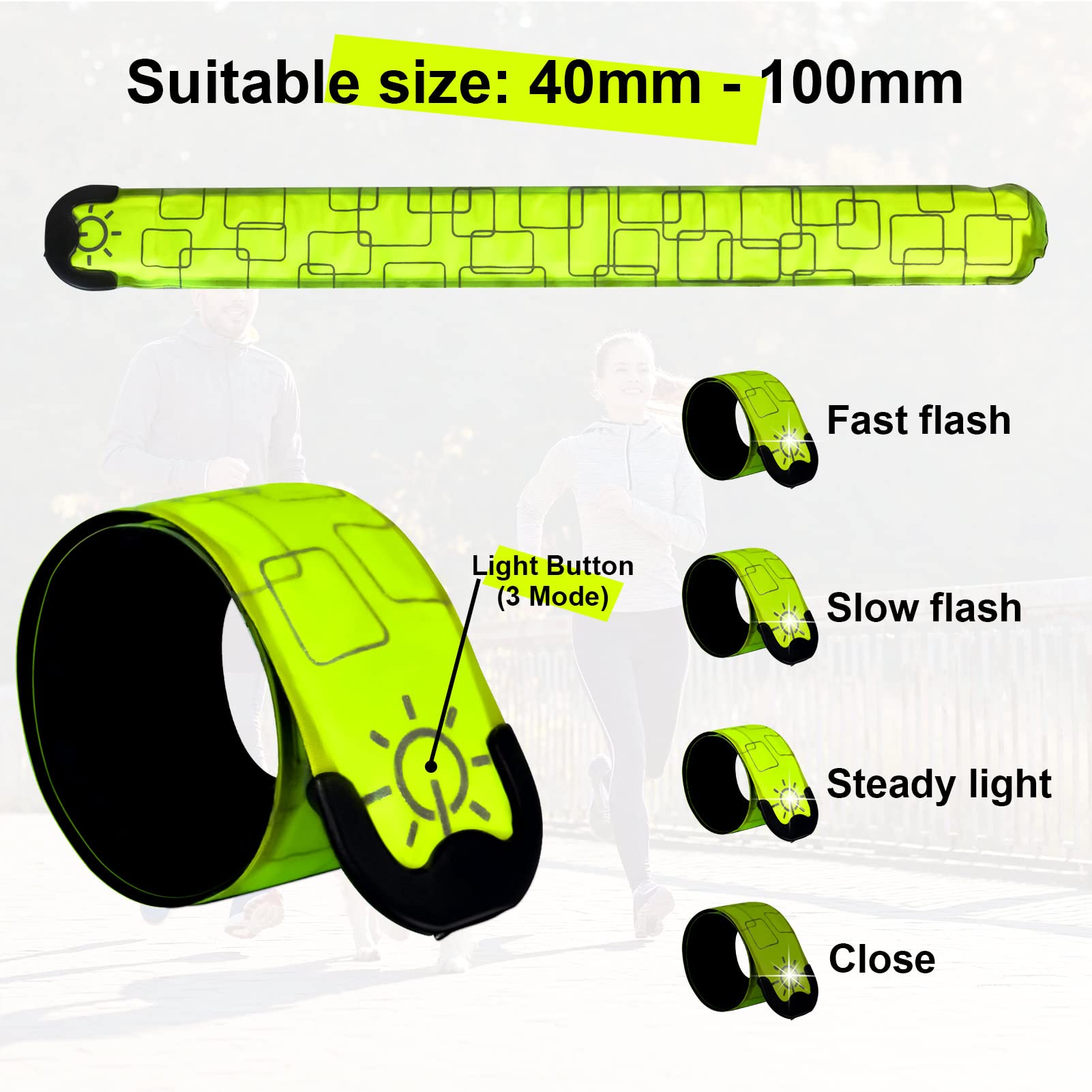Braccialetto di sicurezza con luci a LED, confezione da 2 pezzi, ricaricabili, per caviglie e braccioli, per bambini, riflettenti, ad alta visibilità, per ciclismo, passeggiate, jogging, corsa