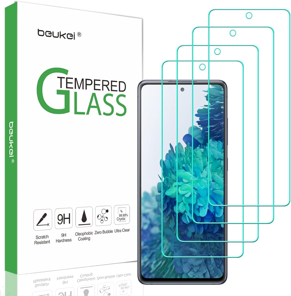 beukei Lot de 4 protections d'écran en verre trempé compatibles avec Samsung Galaxy S20 FE 5G / Galaxy S20 FE 5G UW [Ne convient pas aux S20/S21FE/S21] - Sensible au toucher, compatible avec les