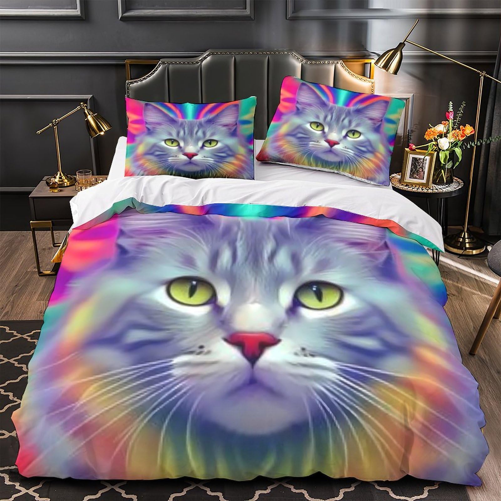 Ensemble housse de couette chat douce et résistante 3 pièces 135x200