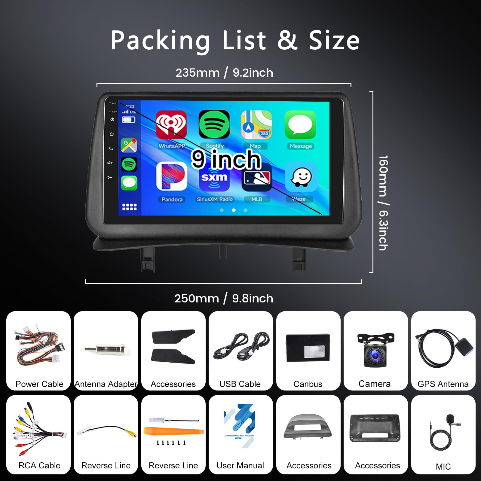 2GB 64GB Android Autoradio per Renault Clio 3th 2005-2014 Radio Wireless Carplay Android Auto, Hodozzy Stereo 9 Pollici Touch Screen GPS, WiFi, Bluetooth FM/RDS, SWC, Canbus 2 Din Radio per Renault