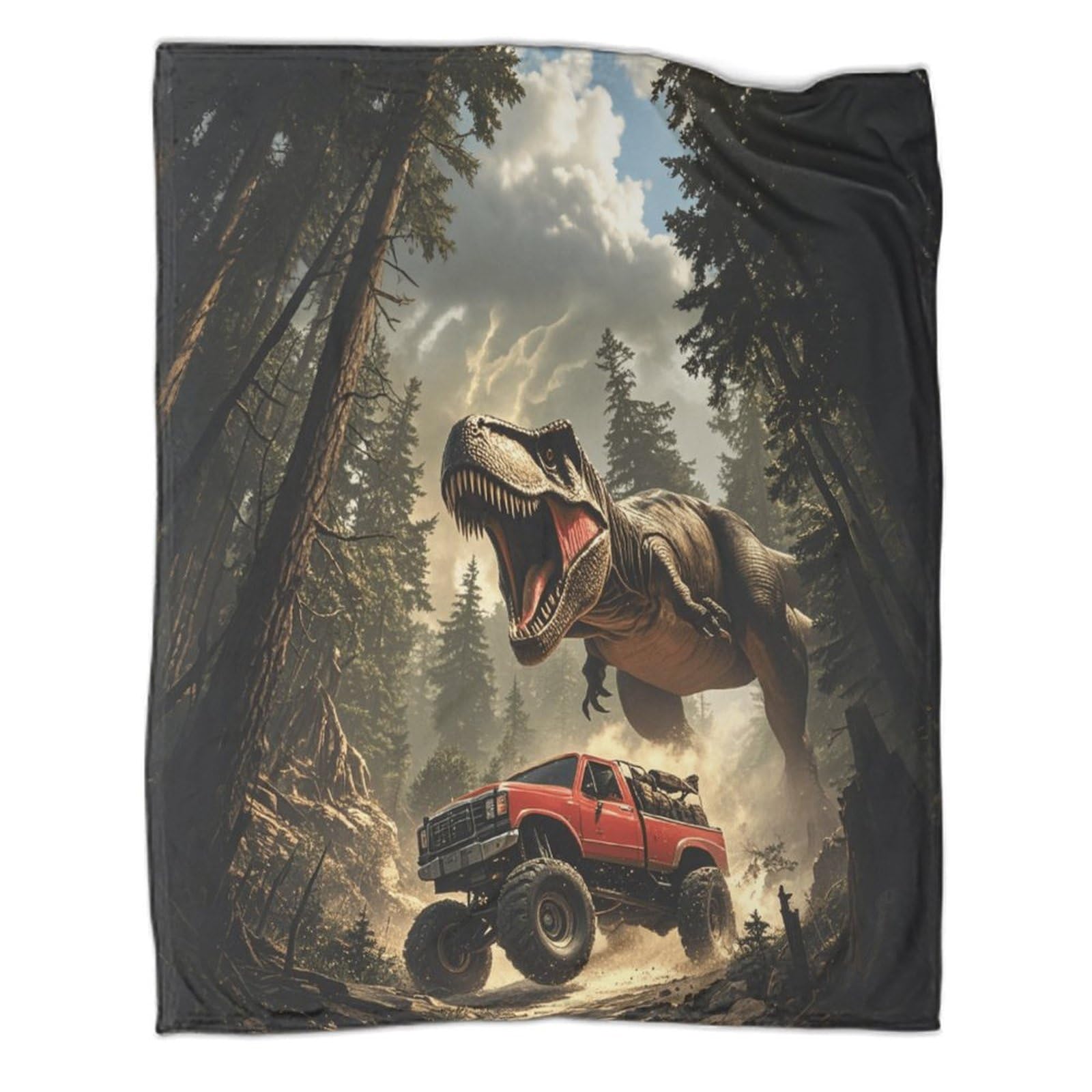 Dinozaur miękki i ciepły koc flanelowy, koc polarowy w kratę do łóżka, sofy, 80 x 90 cali (200 x 230 cm) T-Rex Monster Truck Pluszowy koc z polaru Sherpa - efekt uspokajający głęboki nacisk