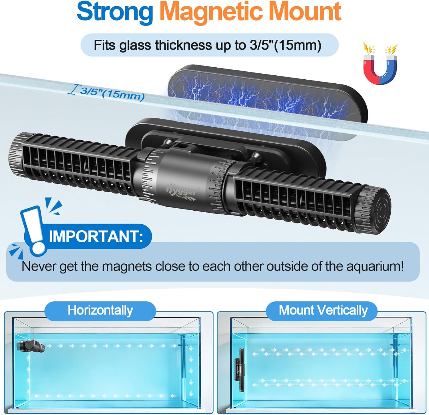 hygger Aquarium Crossflow Wave Maker, Adjustable Direction & Flow Gyre Wavemaker 5 Wave Modes & Tidal Mode Magnetic Powerhead Circulation Pump with Controller For Saltwater Coral Reef Tank 2000GPH