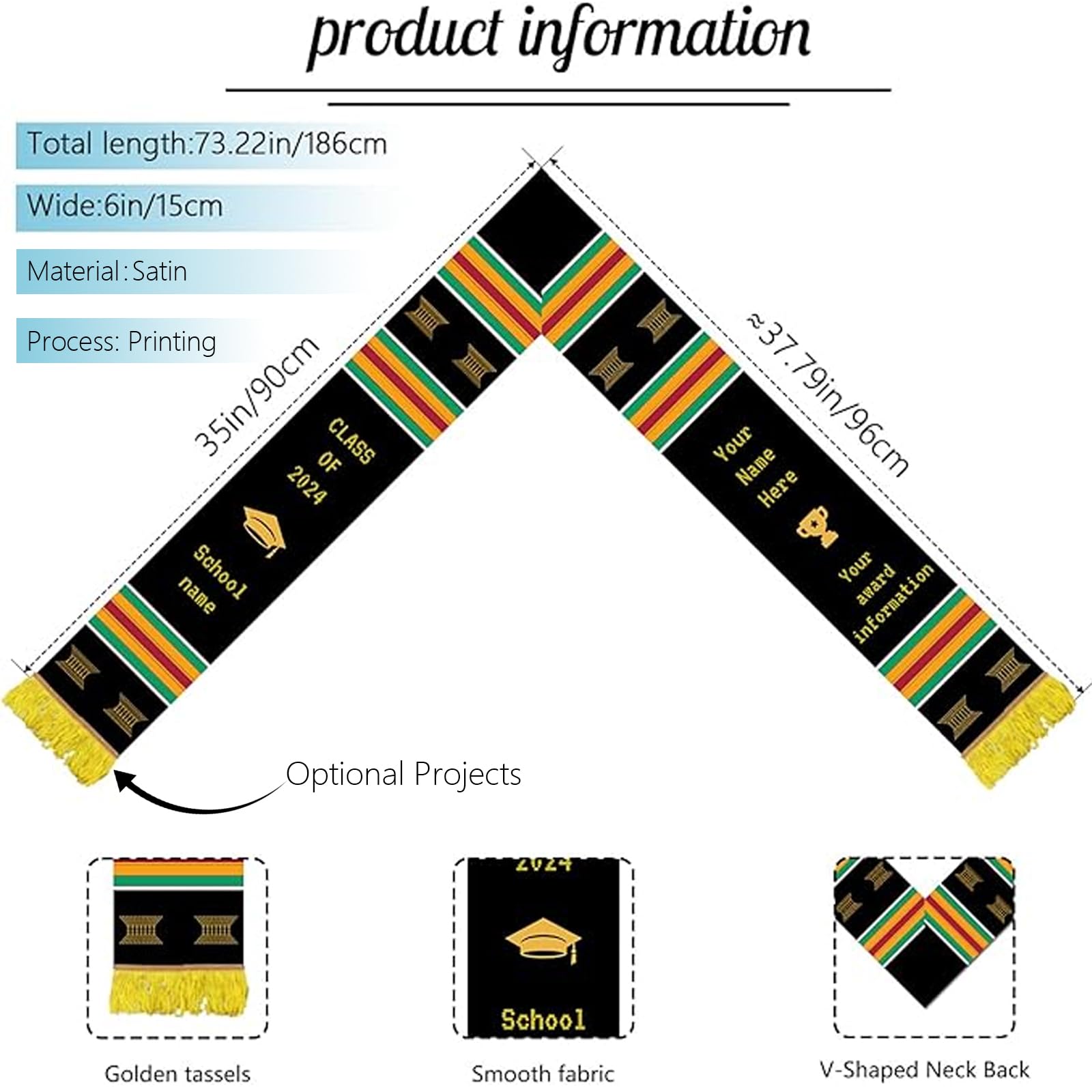 Aokizkdzsw Graduation Stole Customize Black Girl Magic Kente Graduation Stole 2025, Custom Mexico Graduation Sash Class of 2025