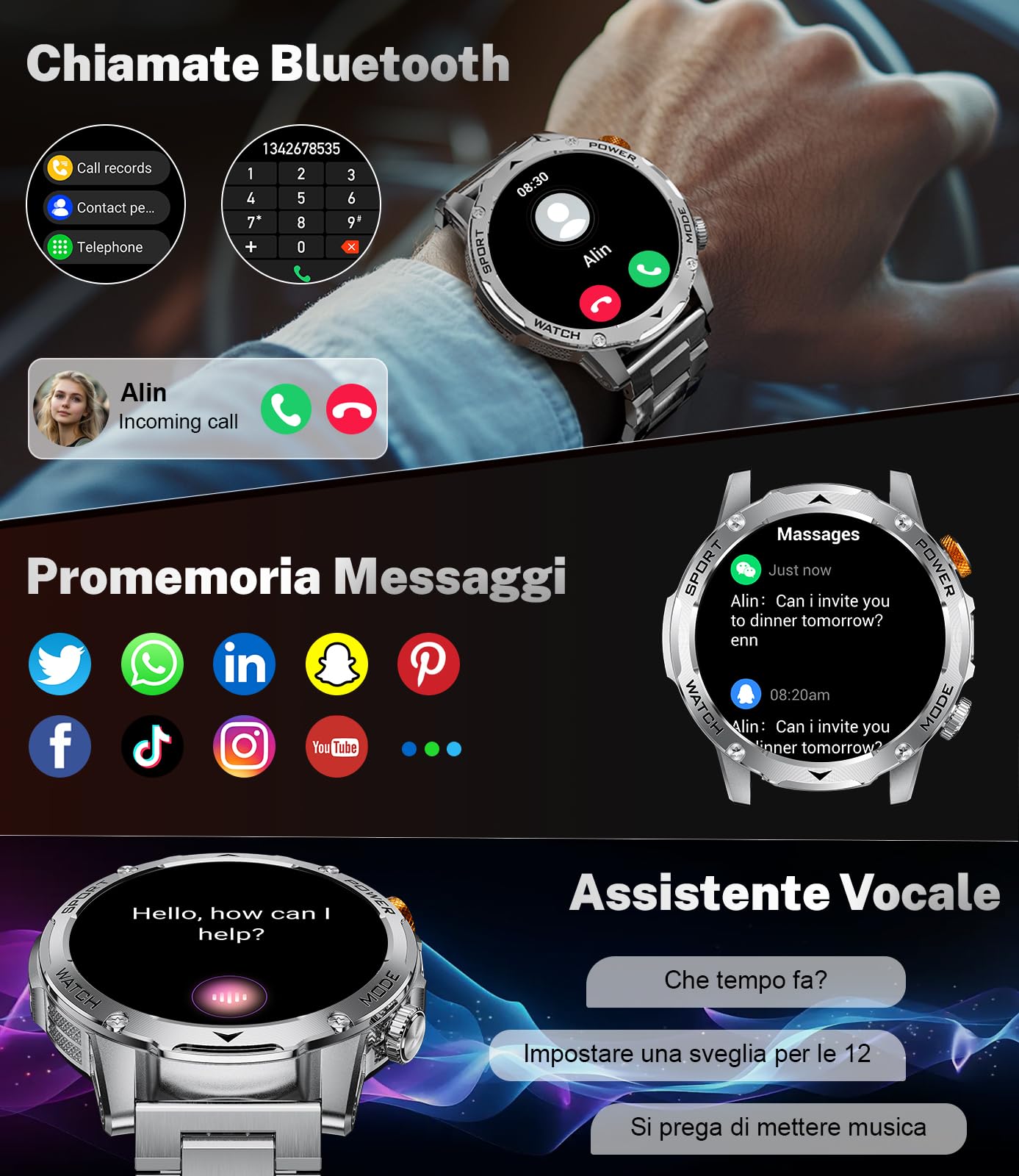 DREMAC Smartwatch Uomo-1000 mAh Batteria/1,75 HD Grande Display,Smartwatch con Torcia/130+ Modalità Sportive,IP68 Impermeabile Fitness Tracker con Monitor Frequenza Cardiaca/Sonno,per Android iOS