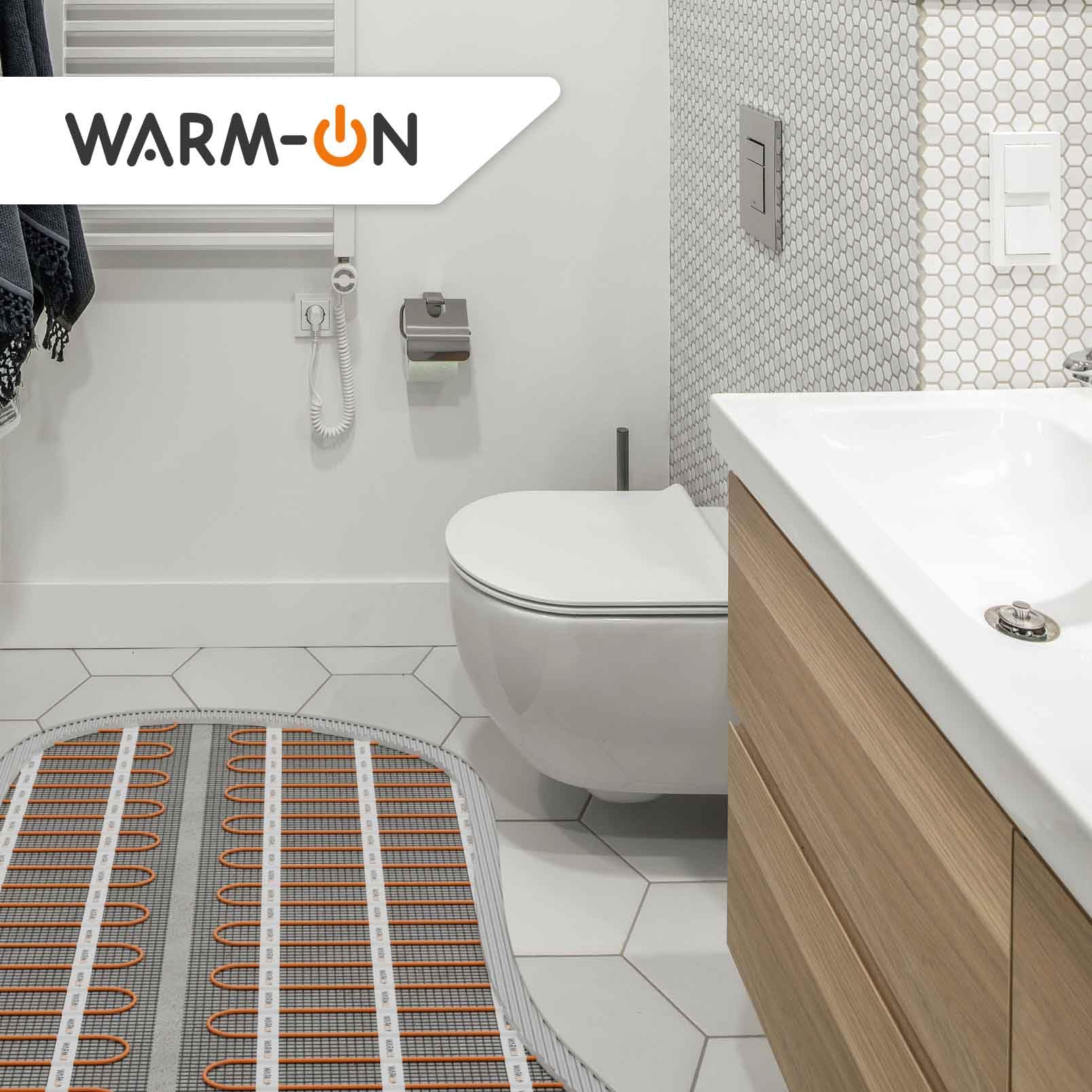 Zweiader-Heizmatte WARMON ULTRA 200 W/m² für Fliesen, heating mat, quick heat, Festwiderstandsheizkabel selbstklebend mit Trägergewebe,Twin'-Technologie, Mattengröße:2,5 m²