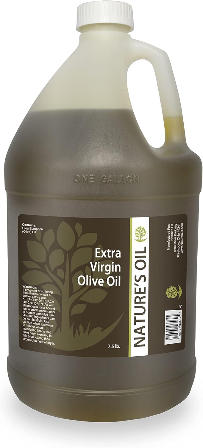 Nature's Oil Extra Virgin Olive Oil 1 Gallon (128 Fl Oz) – 100% Pure Carrier for Massage, Diluting Essential Oils, Hair & Skin Care Benefits, Moisturizer & Skin Softener
