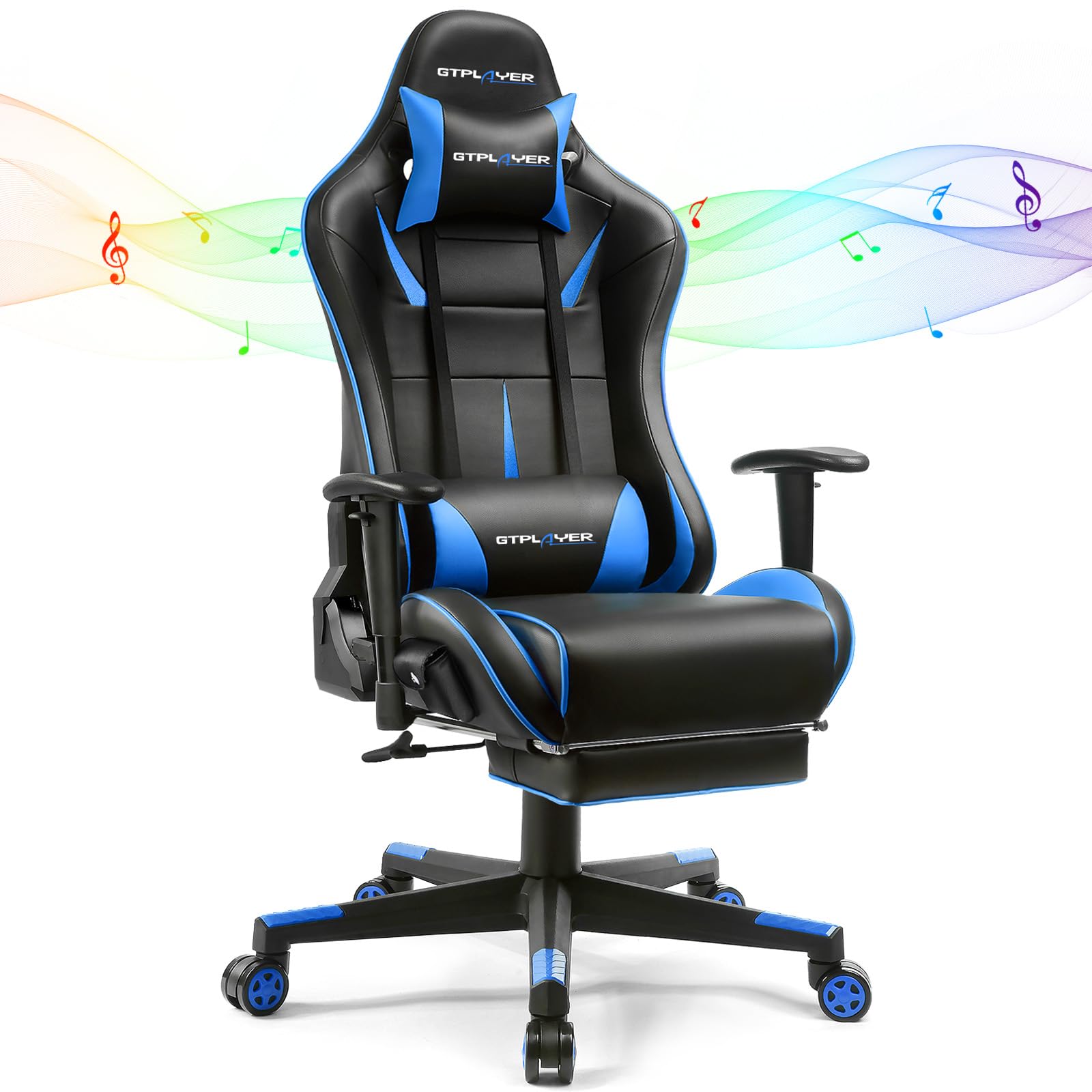 GTPLAYER Gaming Chair with Speakers, Video Game Chairs with Footrest, PC Gamer Chairs for Adults - Padded High Back Ergonomic Reclining Silla Gamer,