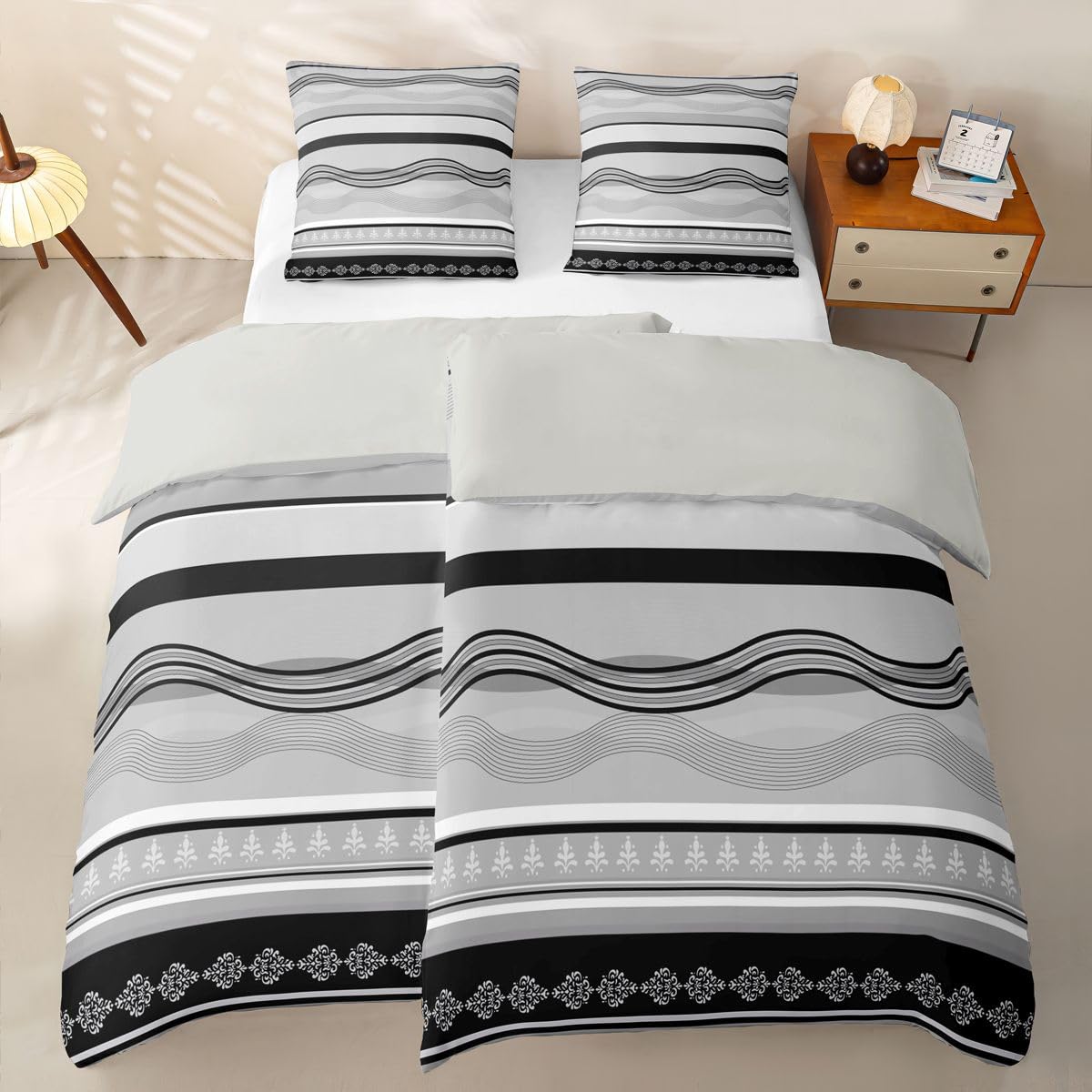Homewish Schwarz Grau 135x200 Bettwäsche 4teilig
