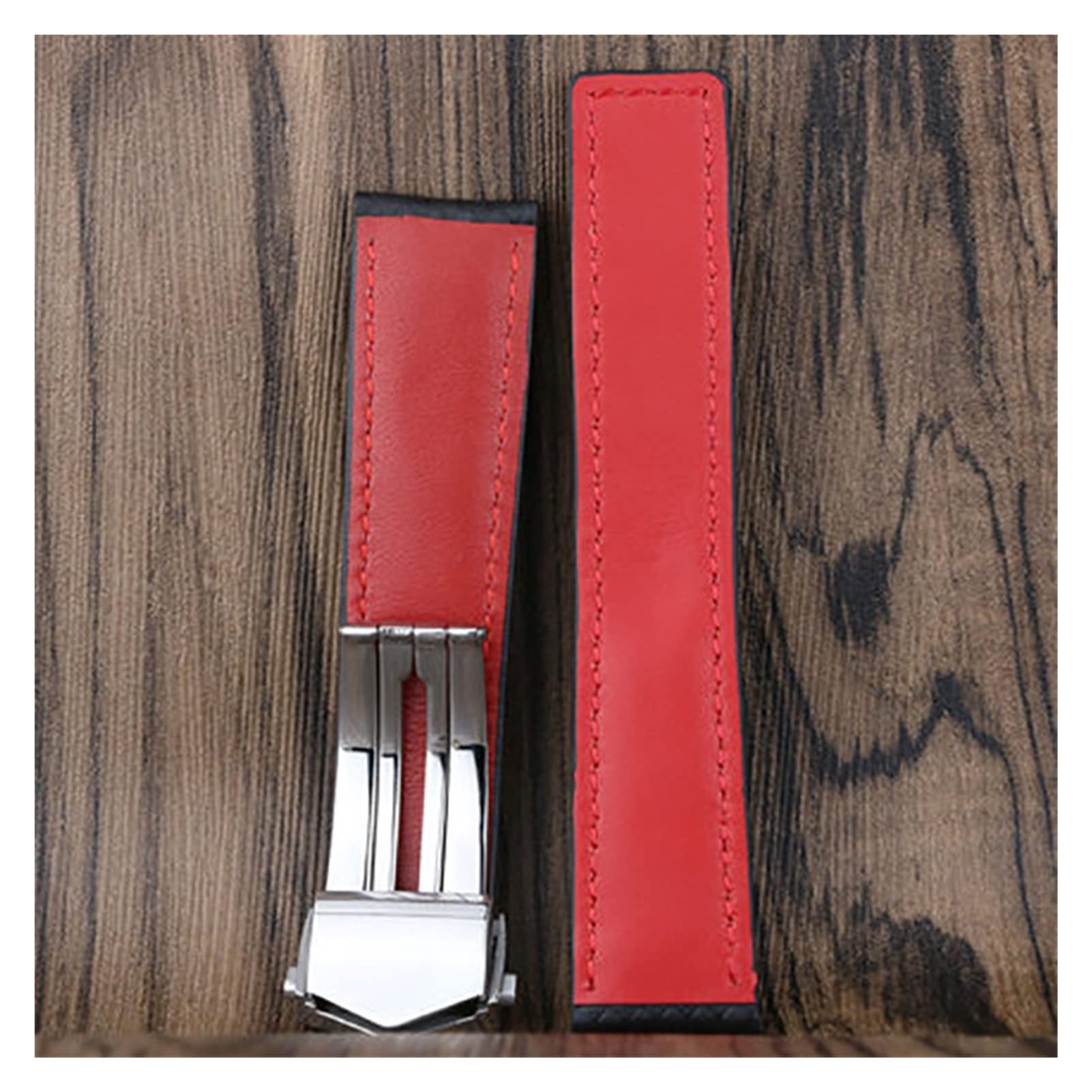 HMFANG 20mm 22M echtes Armband mit echtem Leder kompatibel mit Strap Series Männer Qualität Band Weiche Uhrband mit Faltenschnalle Handgelenk Armband