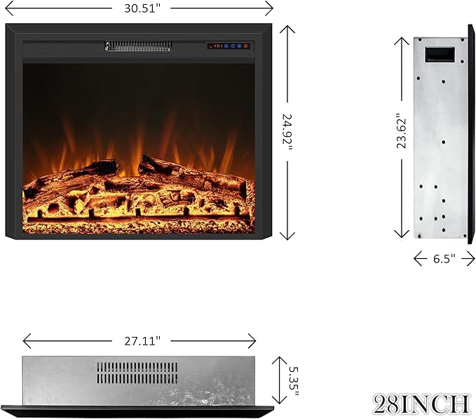 Psrimaster 28" Chimenea Eléctrica Insertable con Control Remoto y Táctil miniatura 3