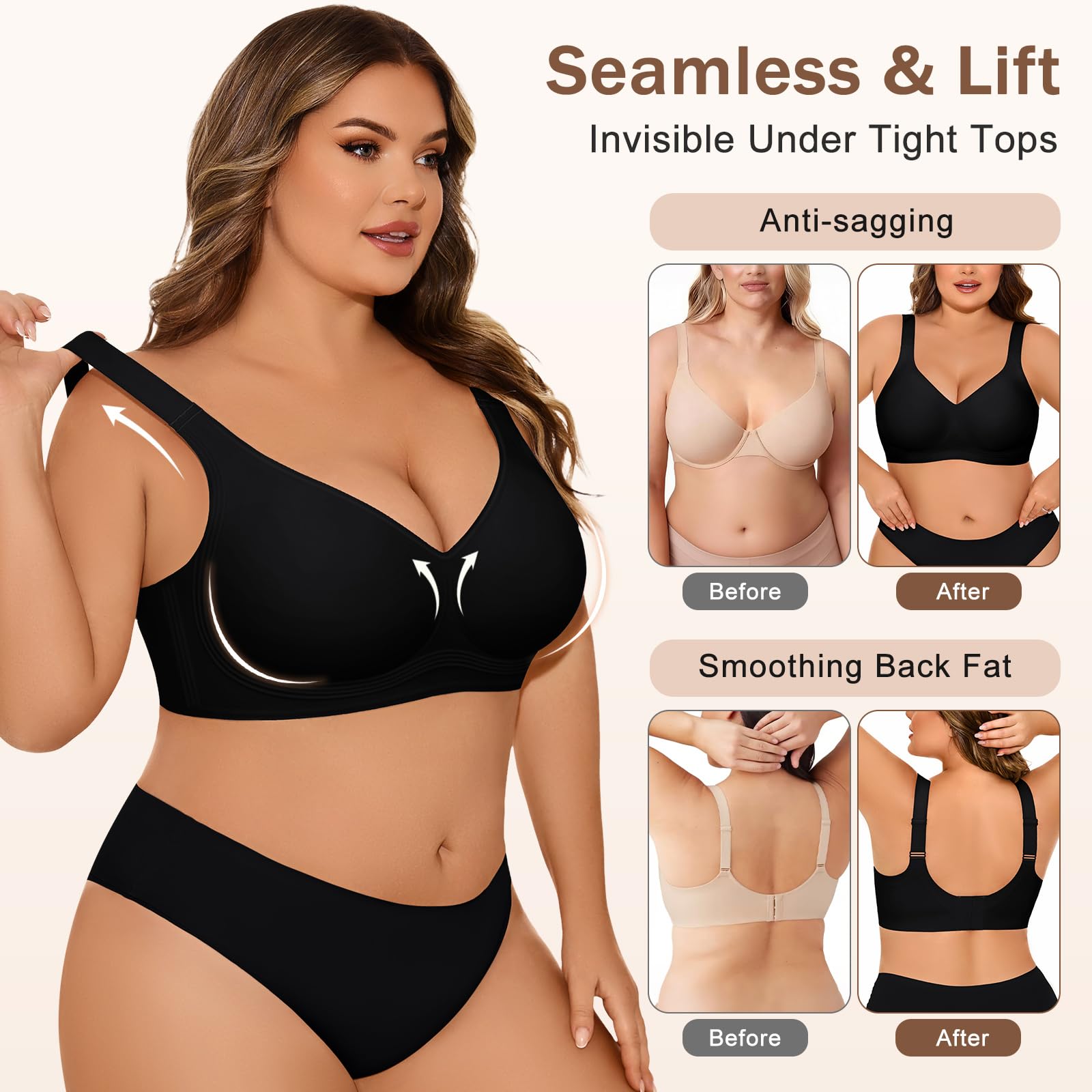 UMIPUBO Reggiseno Donna Senza Ferretto Taglie Forti Push Up Imbottito Invisibile Sostegno Forte Bralette Senza Cuciture Comode per Seno Grande
