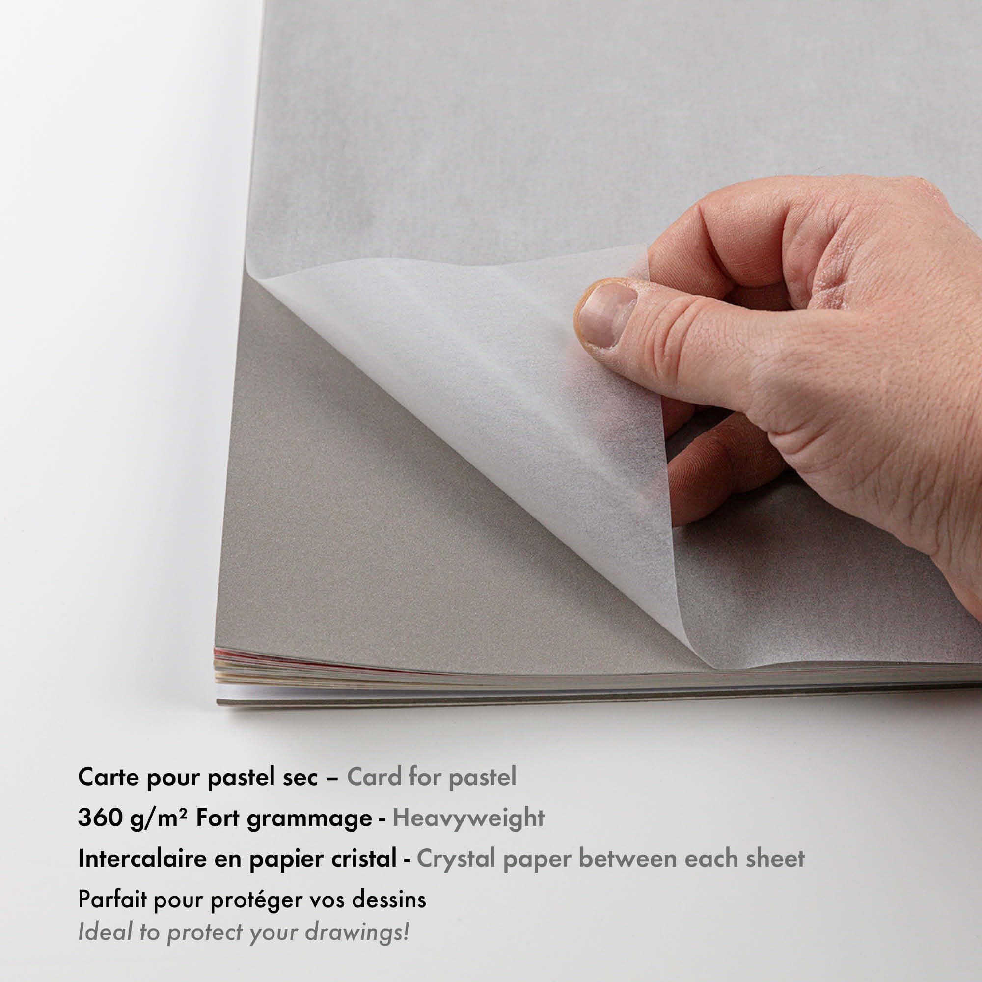 Clairefontaine 96054C Blocco collato Pastelmat n°7 - 12 Fogli di carta Speciale per Pastelli secchi - 30x40 cm 360g - 4 Colori Assortiti - Divisori in carta Cristal