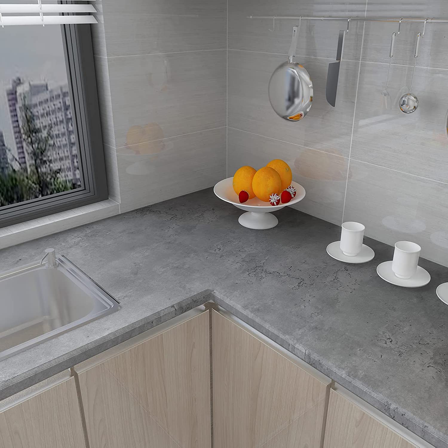 Bai You Mei Betonlook Zelfklevend Behang, Extra Dik PVC verdikt Behang waterbestendig, 10 x 0,6 m, Modern Klassiek Opulent Geschikt voor Woonkamer, Slaapkamer, Keuken, Lounge Premiumkwaliteit
