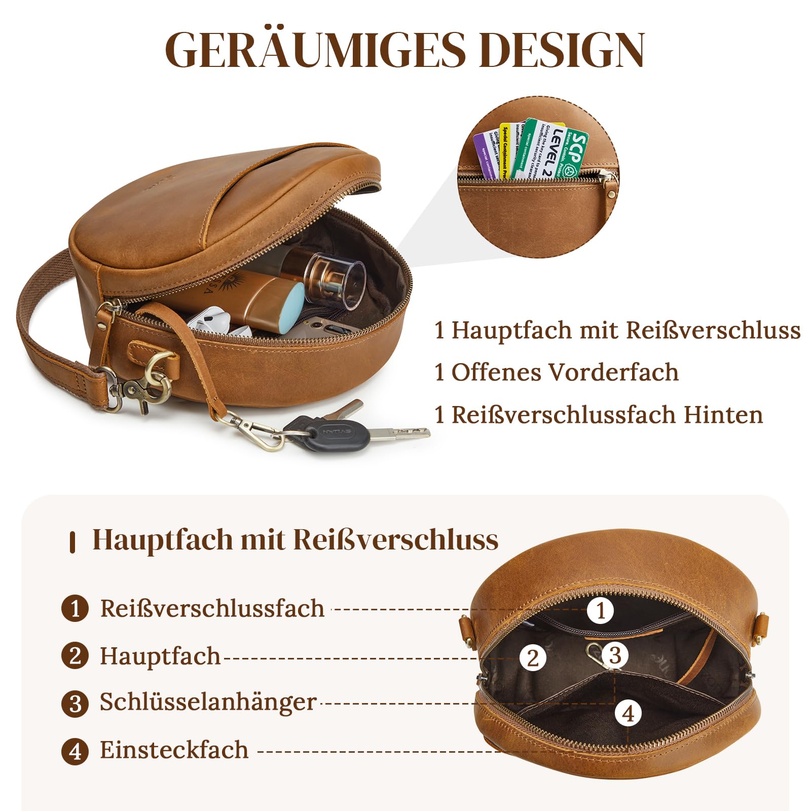 S-ZONE Damen Leder Umhängetaschen Trendige Runde Shopper Schultertasche Runde Designer Geldbörsen Datingstasche Tragetasche