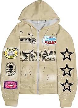 Amazon.com: RoseSeek Men's Star Letter Graphic Y2K Hoodies Zip Up