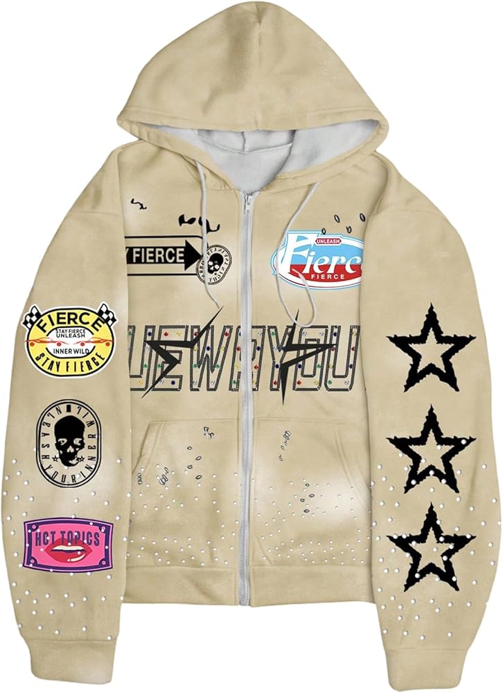 Amazon.com: RoseSeek Men's Star Letter Graphic Y2K Hoodies Zip Up